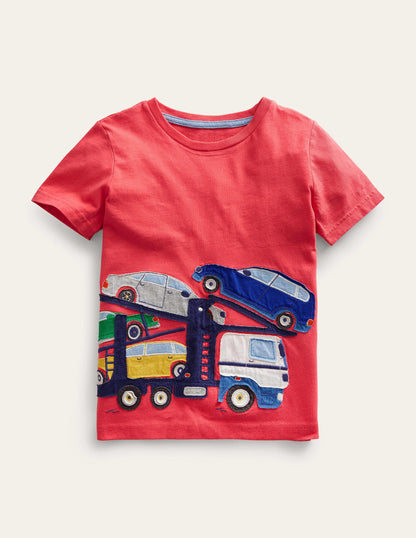 Appliqué Front & Back T-shirt-Jam Red Transporter-1