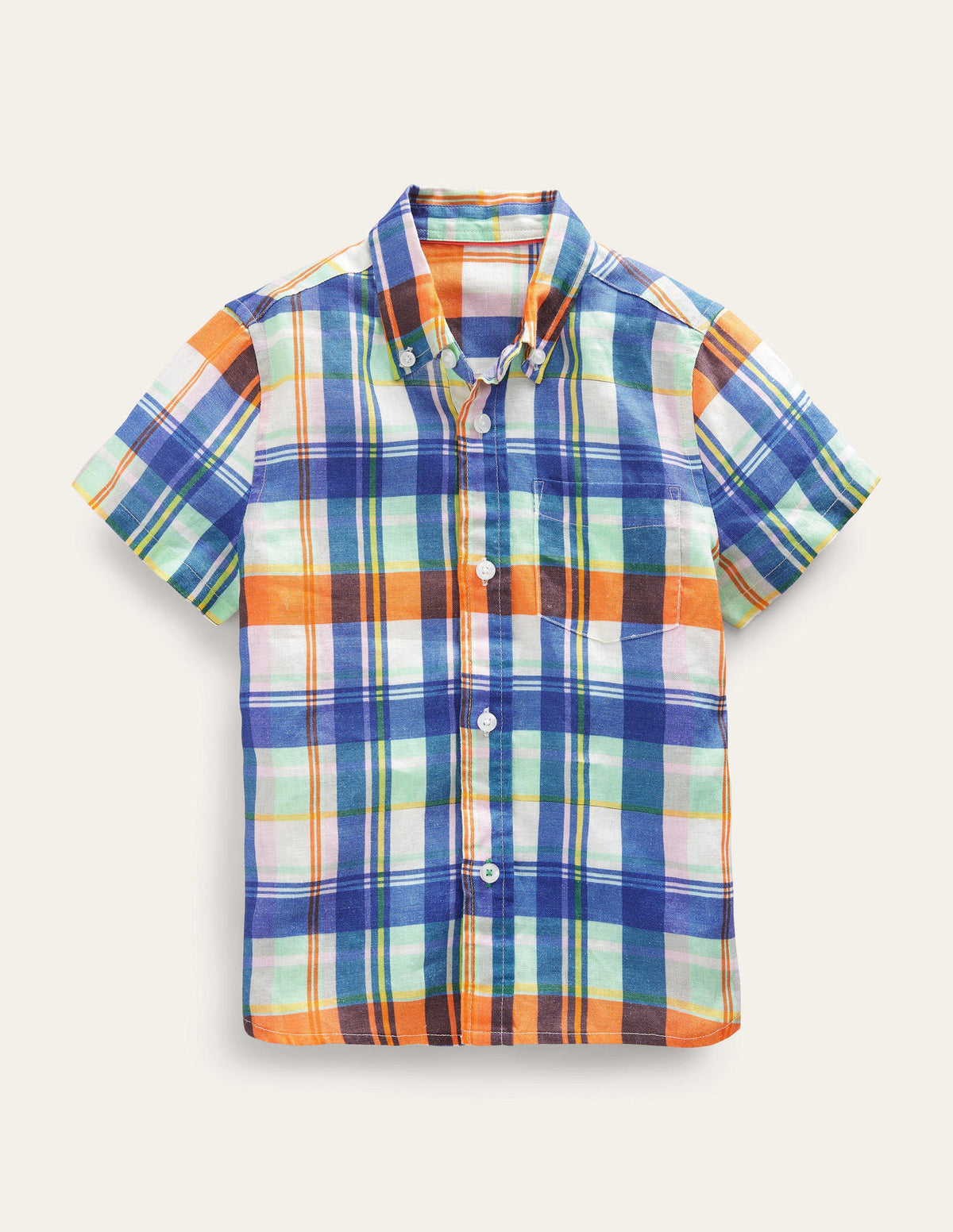 Cotton Linen Shirt-Fire Opal/Green Madras - Image 1
