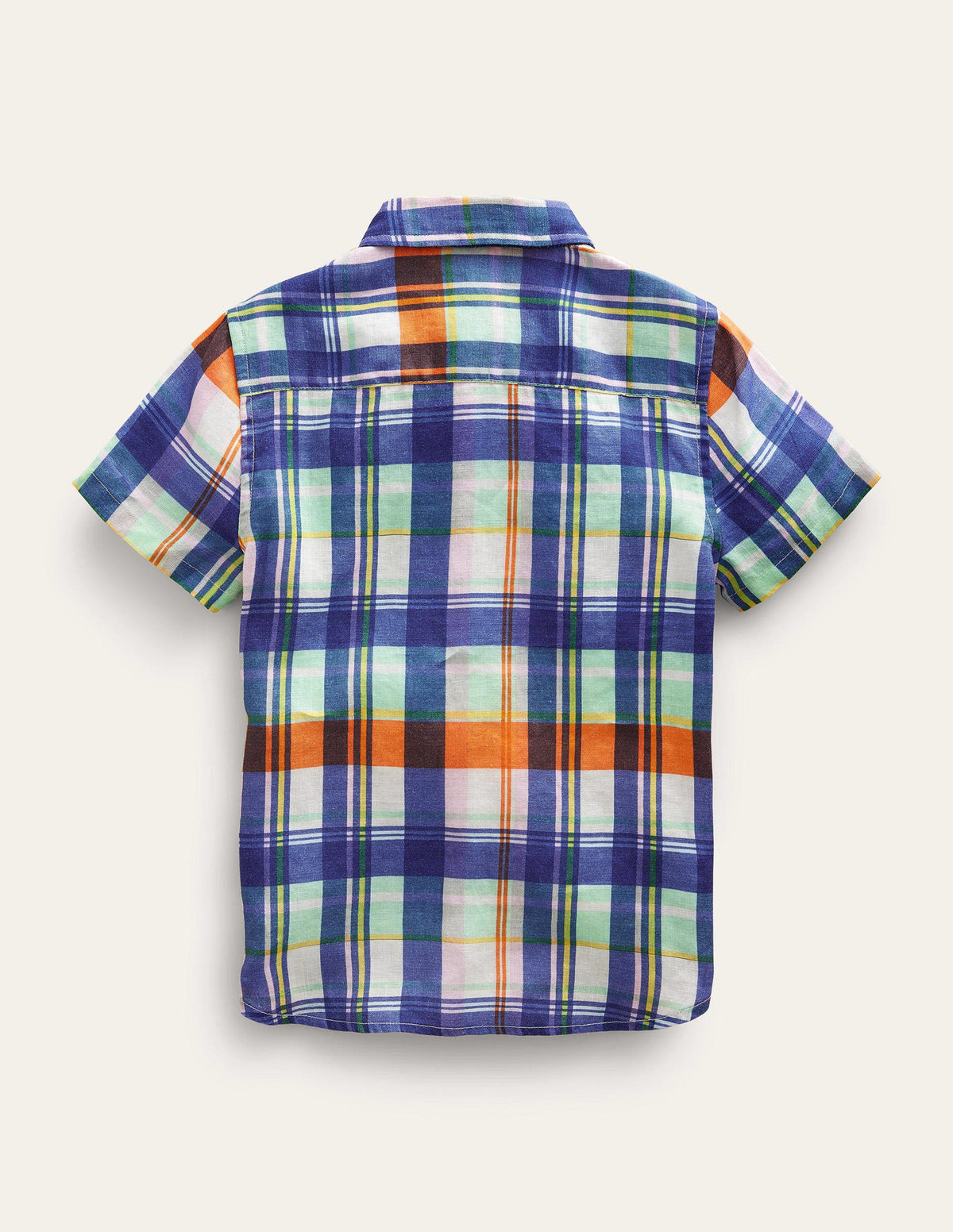 Cotton Linen Shirt-Fire Opal/Green Madras - Image 2