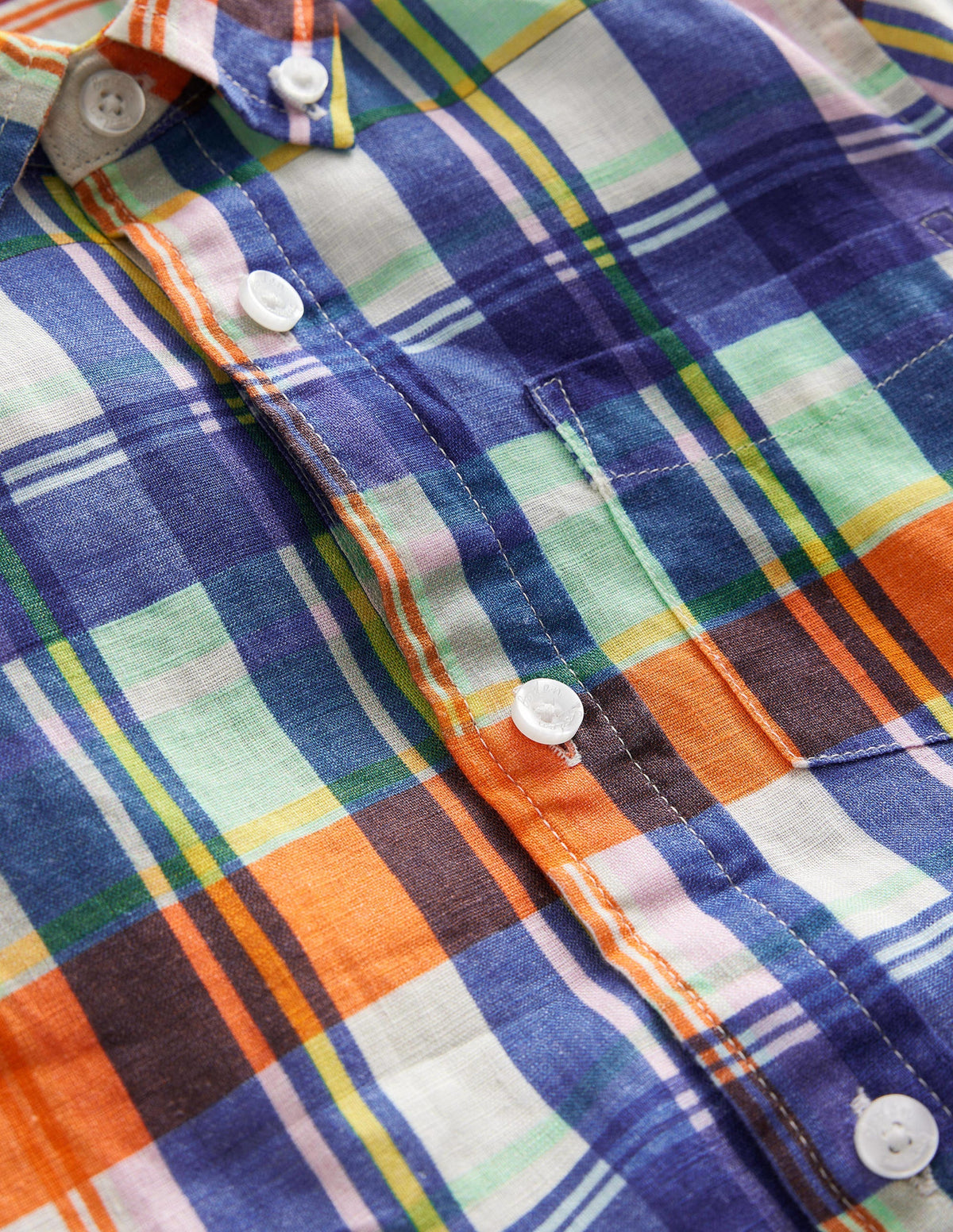 Cotton Linen Shirt-Fire Opal/Green Madras - Image 3