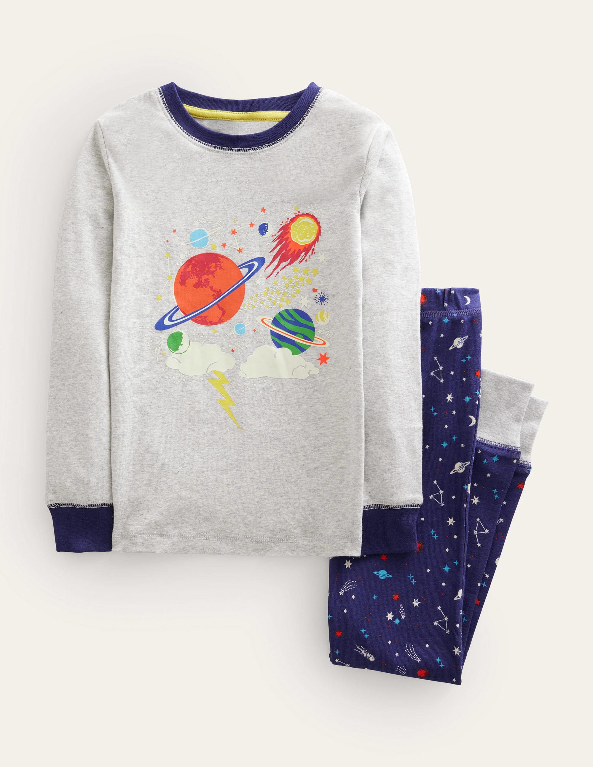 Snug Glow-in-the-dark Pyjamas-Grey Marl Space - Image 1