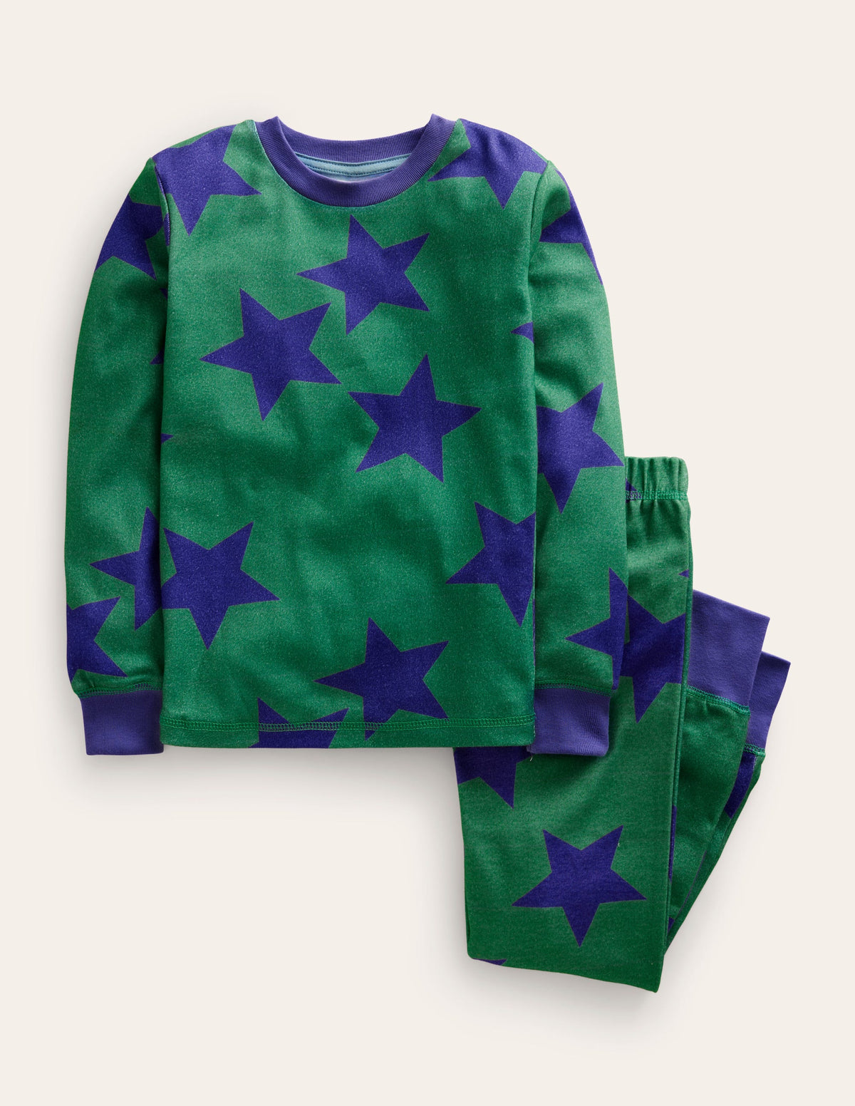 Snug Single Long John Pyjamas-Deep Green/Navy Star-1