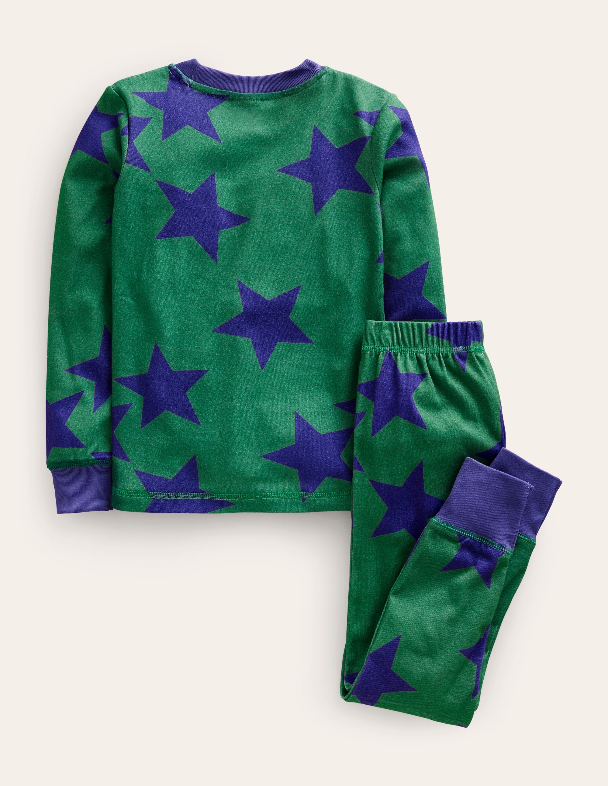 Snug Single Long John Pyjamas-Deep Green/Navy Star - Image 2