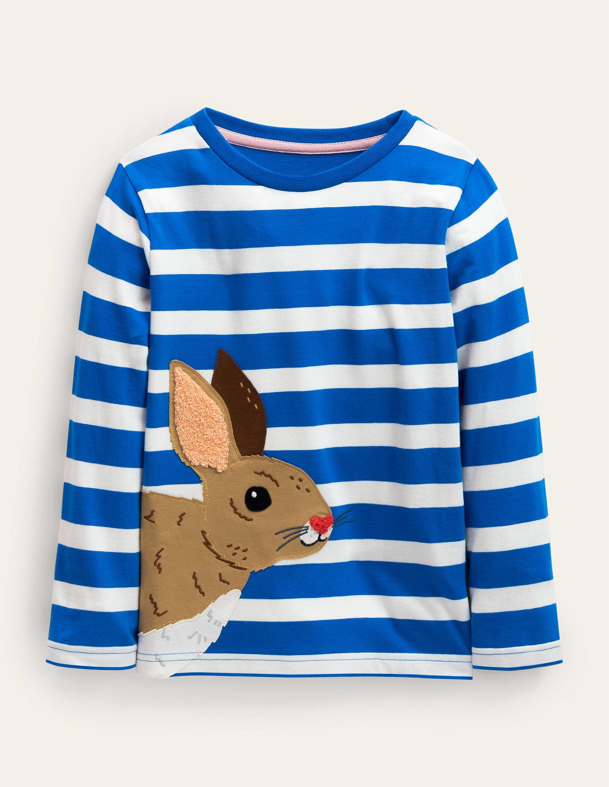 Big Appliqué Striped T-shirt-Moroccan Blue/ Ivory Rabbit-1