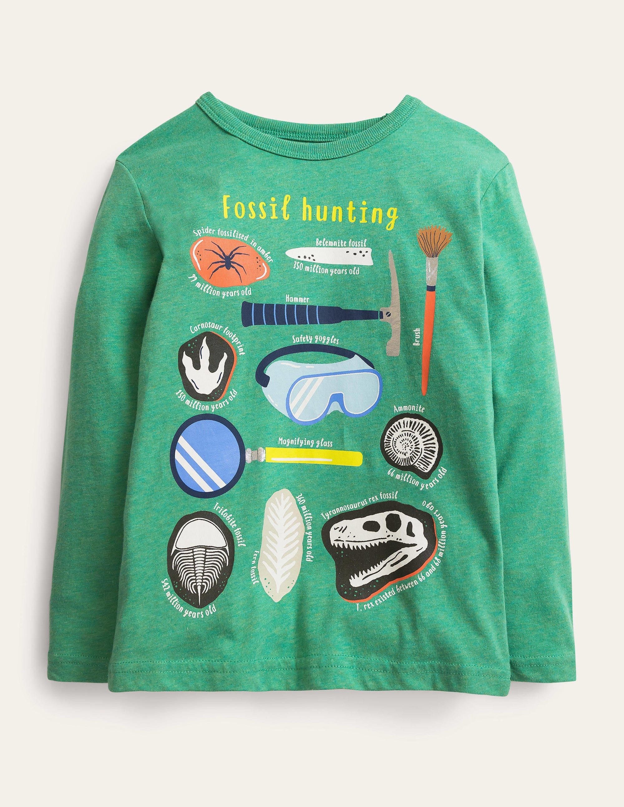 Educational Glow T-shirt-Deep Grass Green Fossils - Image 1