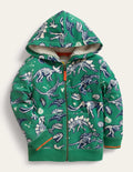 Shaggy Print Hoodie-Deep Grass Green Dino Bones