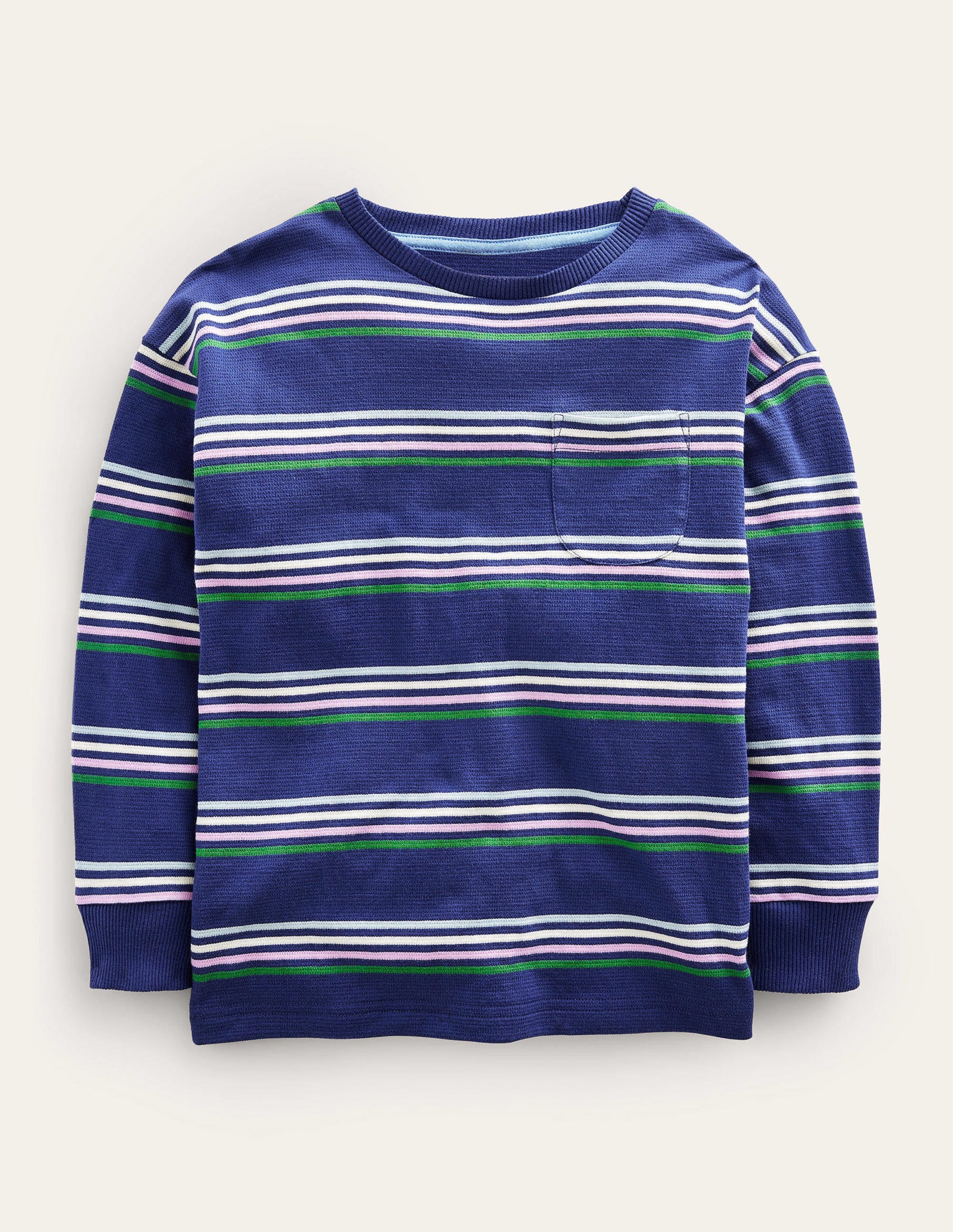 Long Sleeve Textured T-shirt-Navy/Buttercup/Green - Image 1
