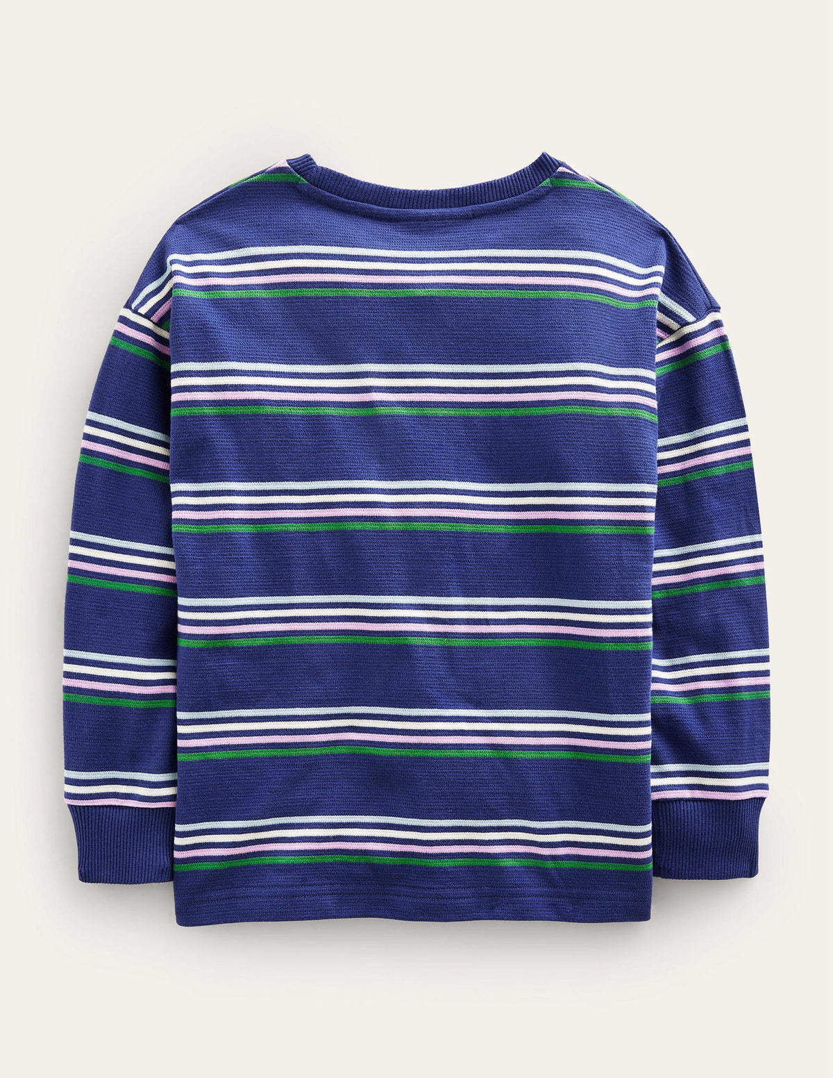 Long Sleeve Textured T-shirt-Navy/Buttercup/Green - Image 2