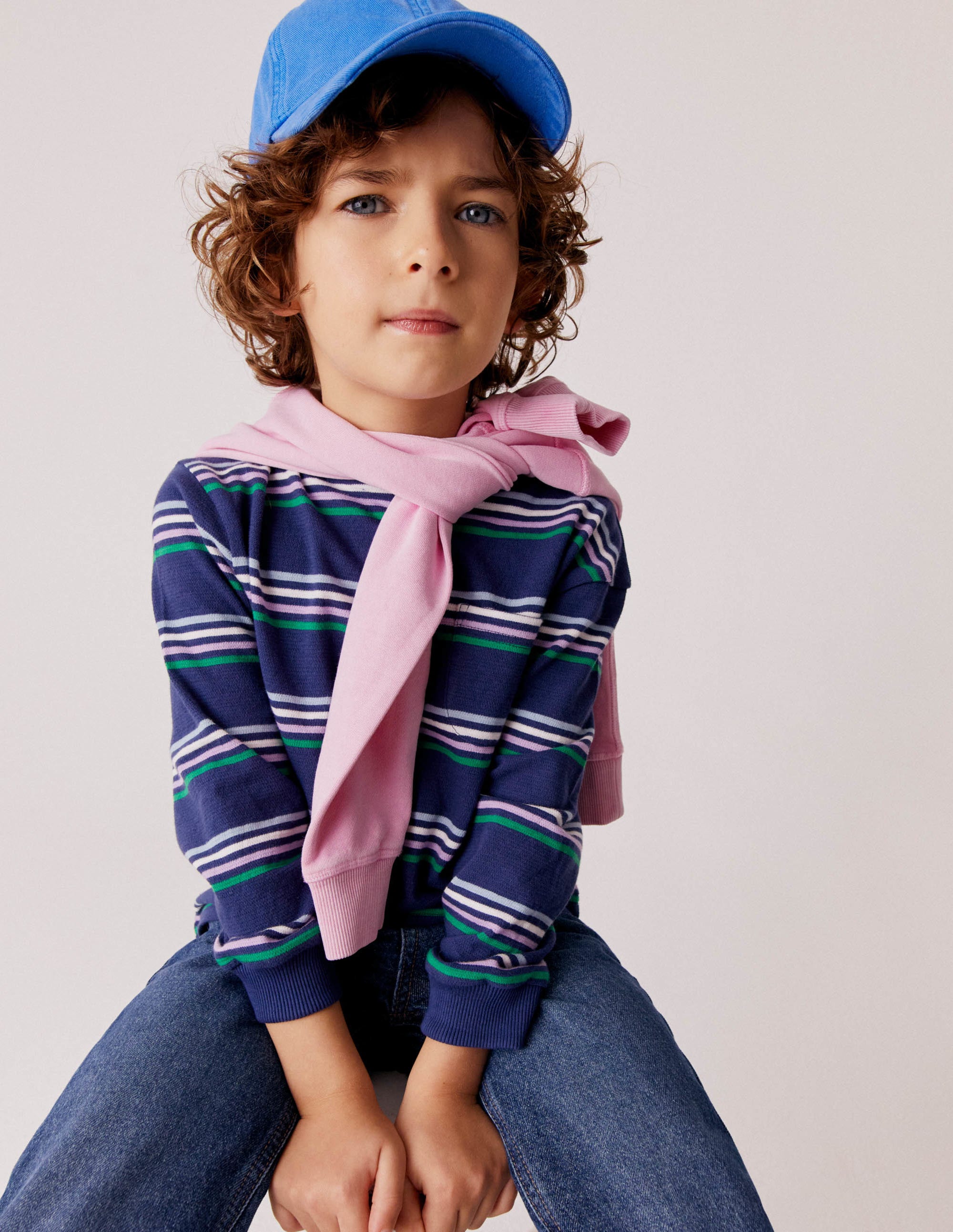 Long Sleeve Textured T-shirt-Navy/Buttercup/Green - Image 4