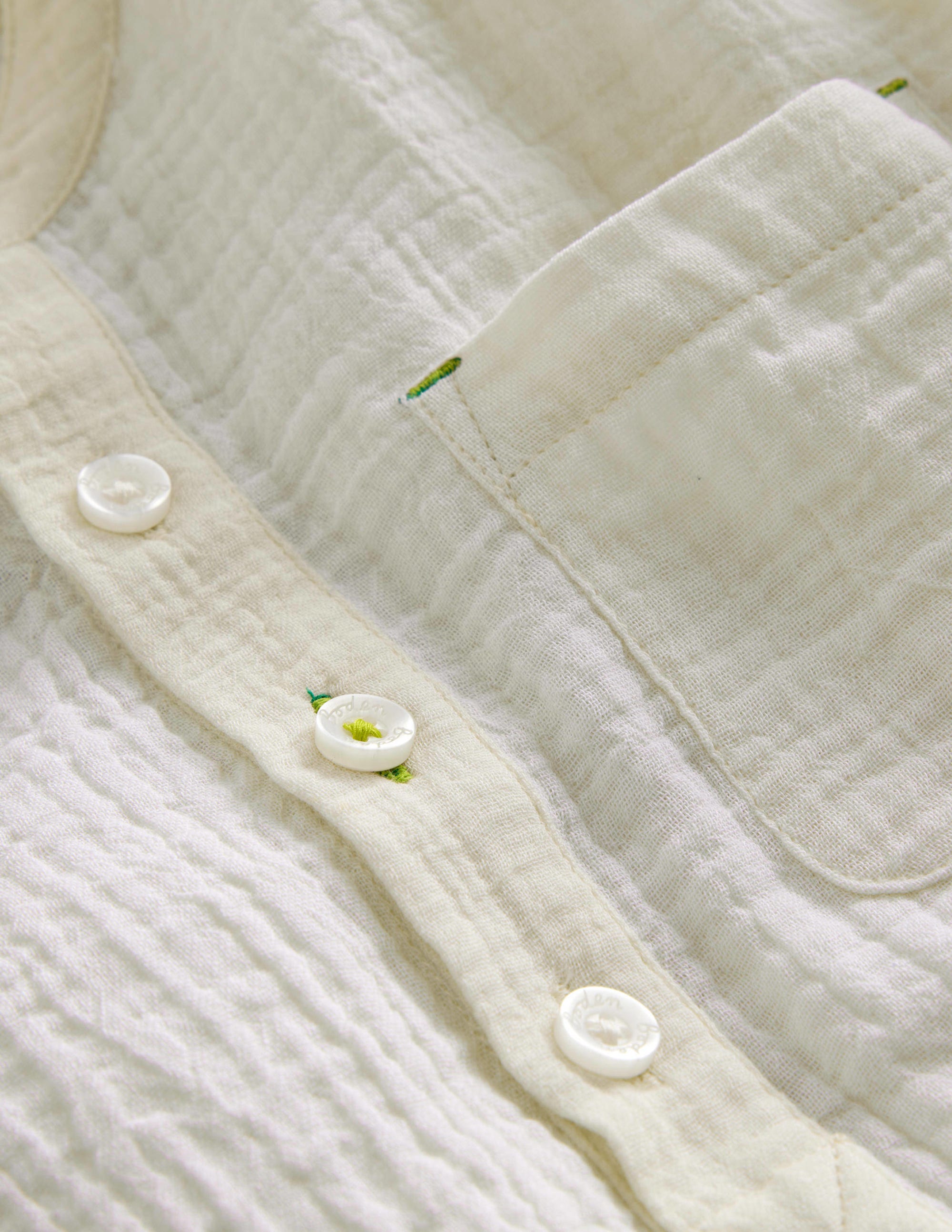 Double Cloth Grandad Shirt-Vanilla Pod Ivory - Image 3