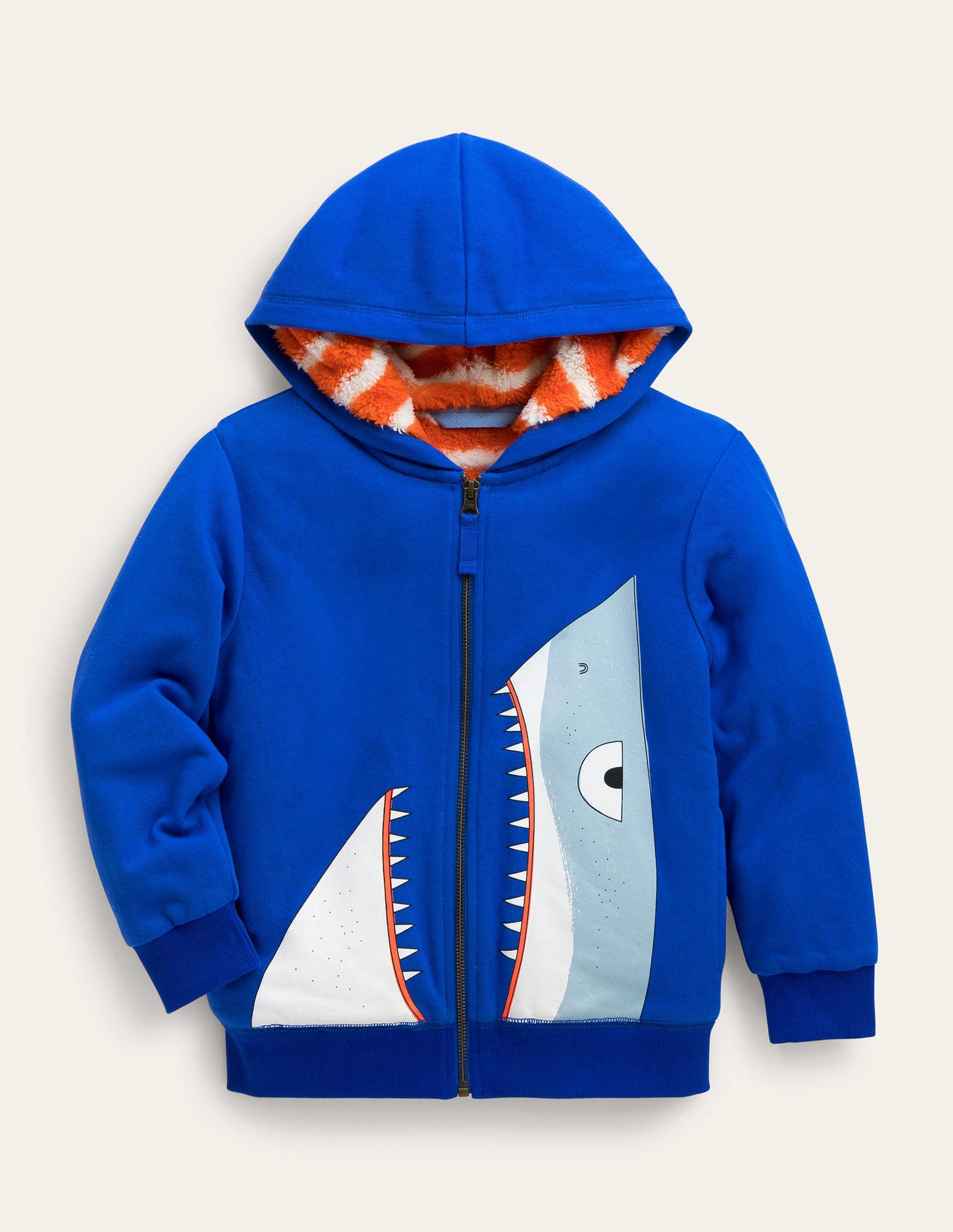 Shaggy-lined Shark Hoodie-Bluing Blue Shark-1