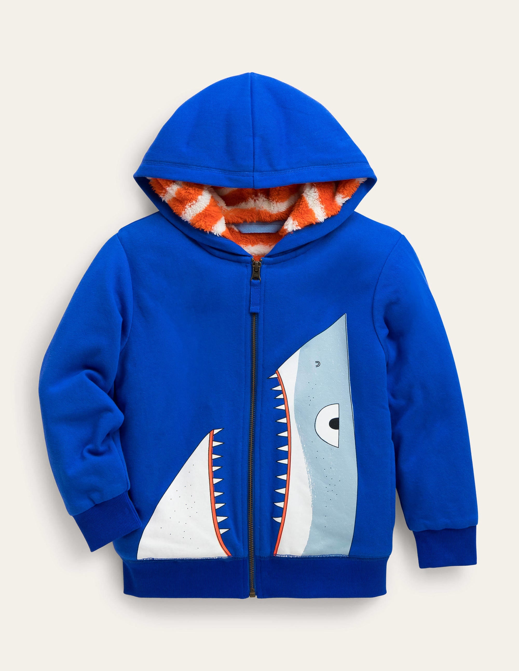 Shaggy-lined Shark Hoodie-Bluing Blue Shark - Image 1