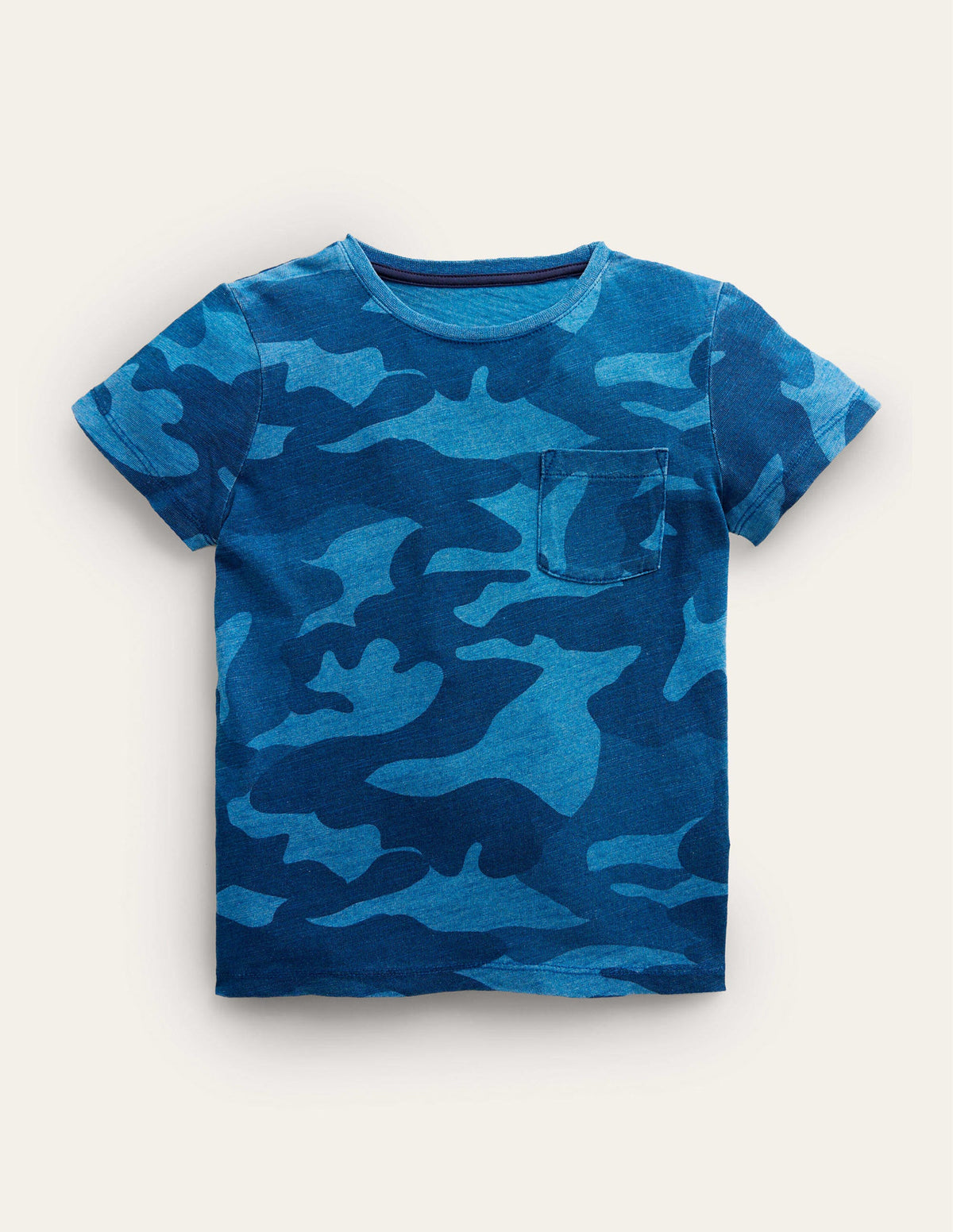 Printed Washed Slub T-shirt-Blue Camo - Image 1