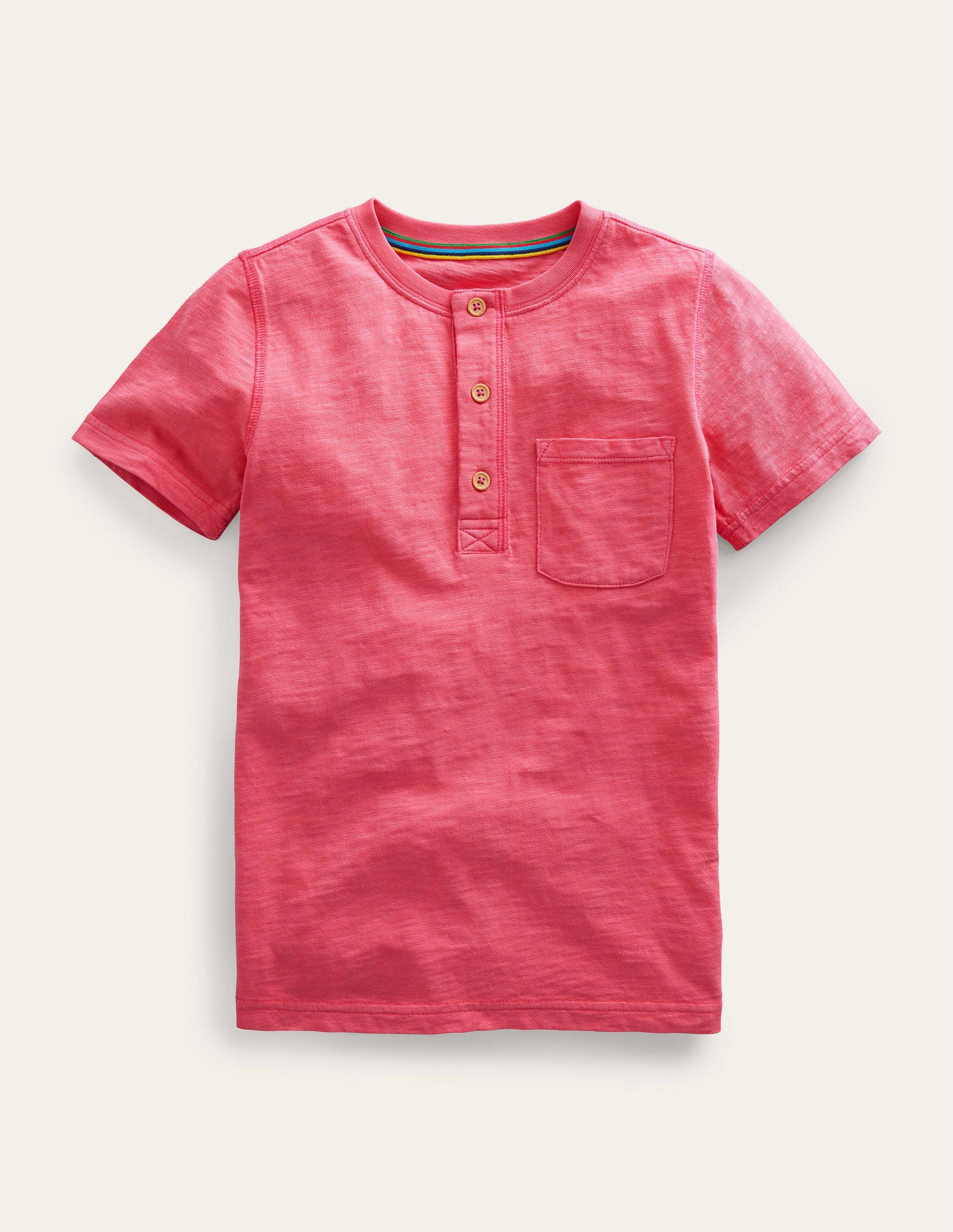 Washed Cotton Henley T-shirt-Lollipop Pink-1