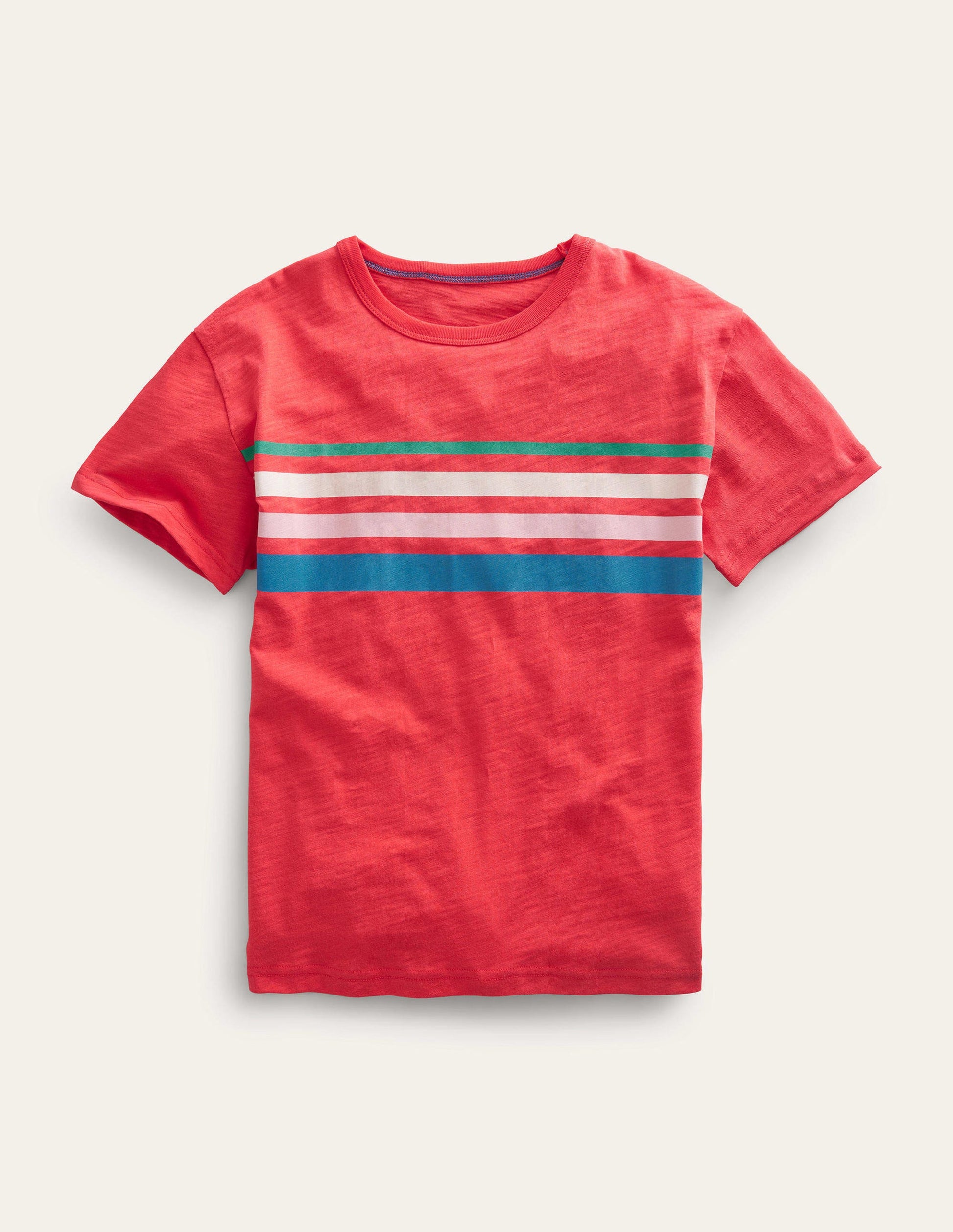 Relaxed Striped Cotton T-Shirt-Strawberry Tart Red-1
