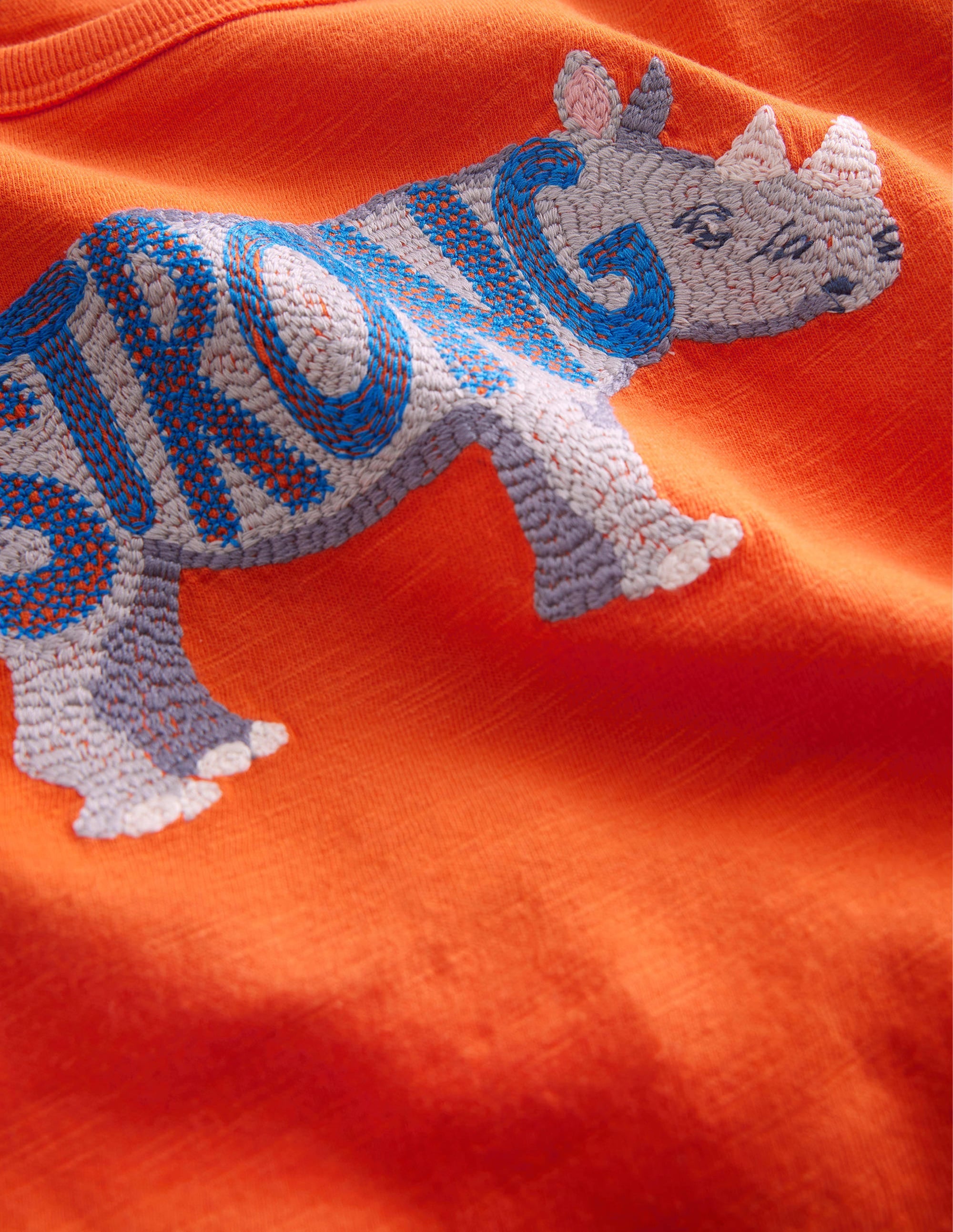 Animal Printed Cotton T-Shirt-Fire Opal Orange Rhino - Image 3