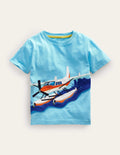 Transport Cotton T-Shirt-Aqua Blue Seaplane