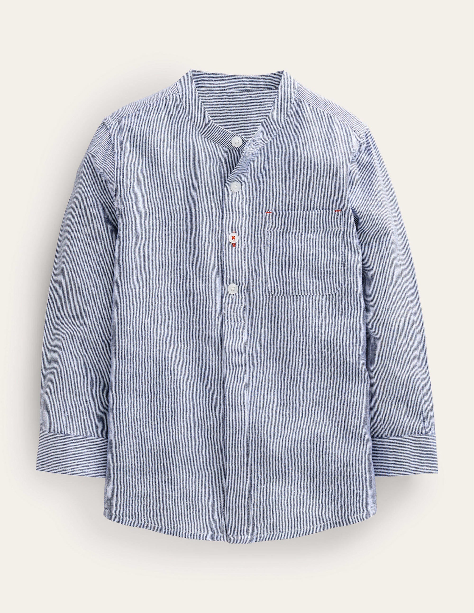 Patterned Grandad Shirt-Blue Ticking - Image 1
