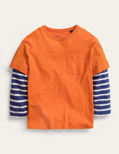 Mock Long Sleeve T-Shirt-Fire Opal Orange-1