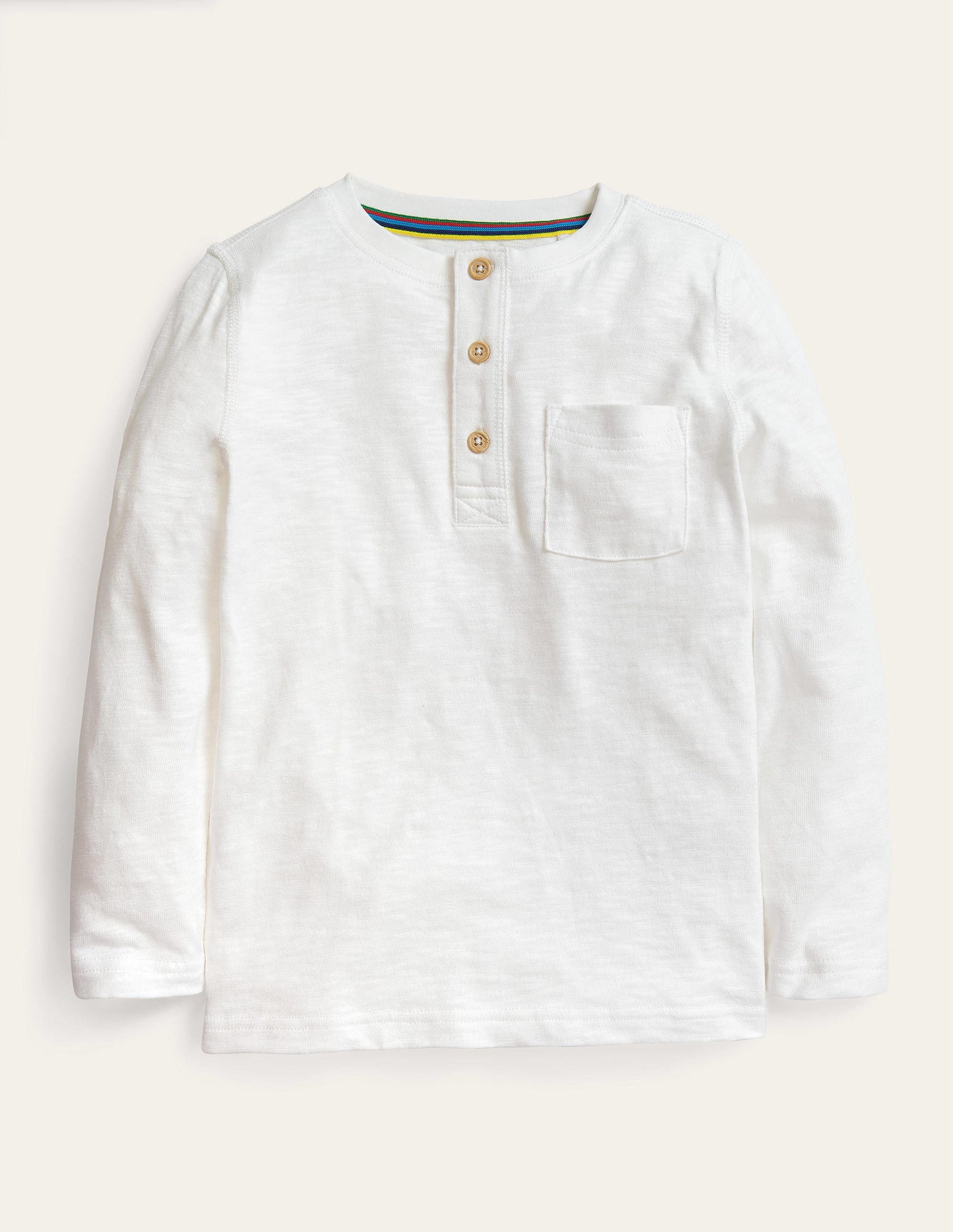 Long Sleeved Henley T-shirt-White-1
