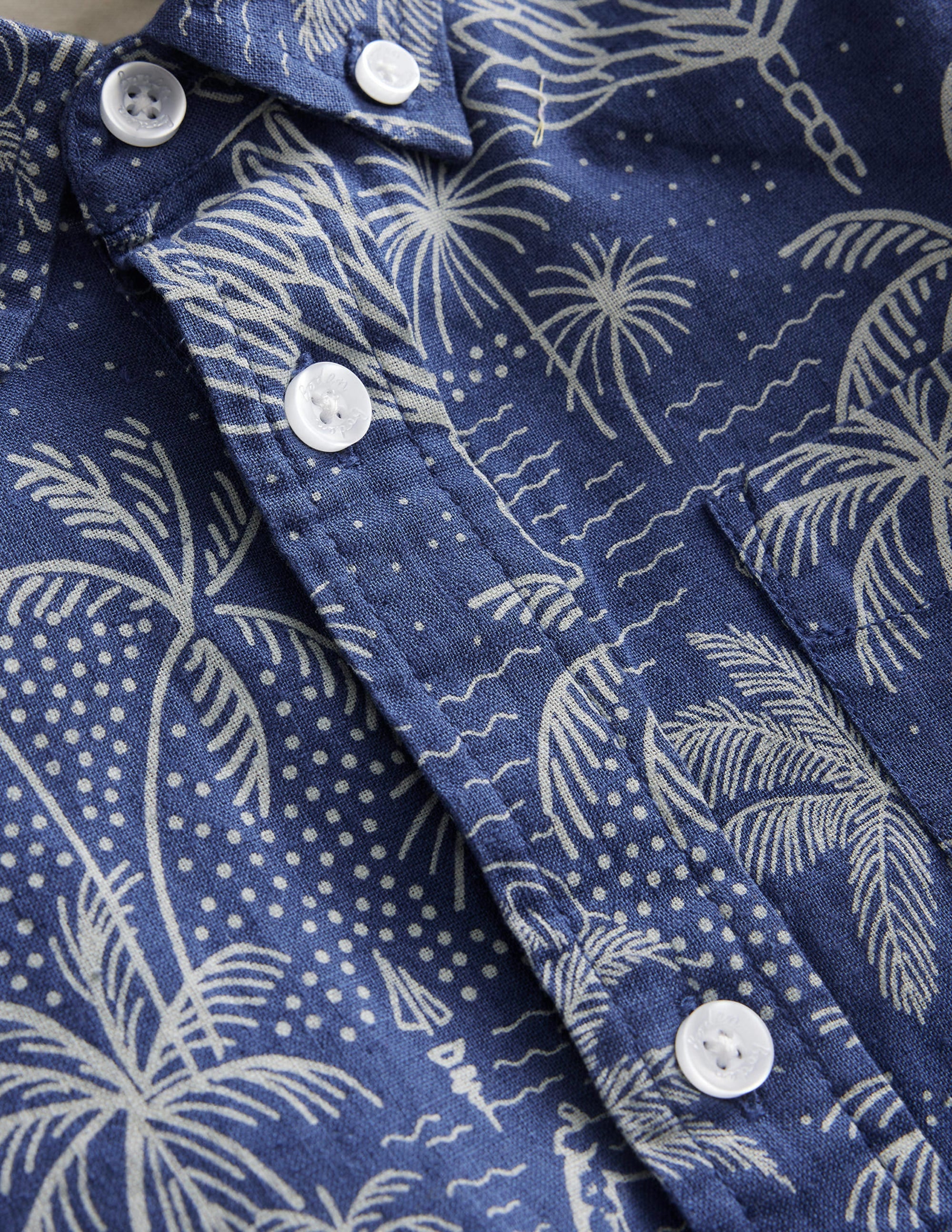 Cotton Linen Shirt-Blue Island Palm - Image 3