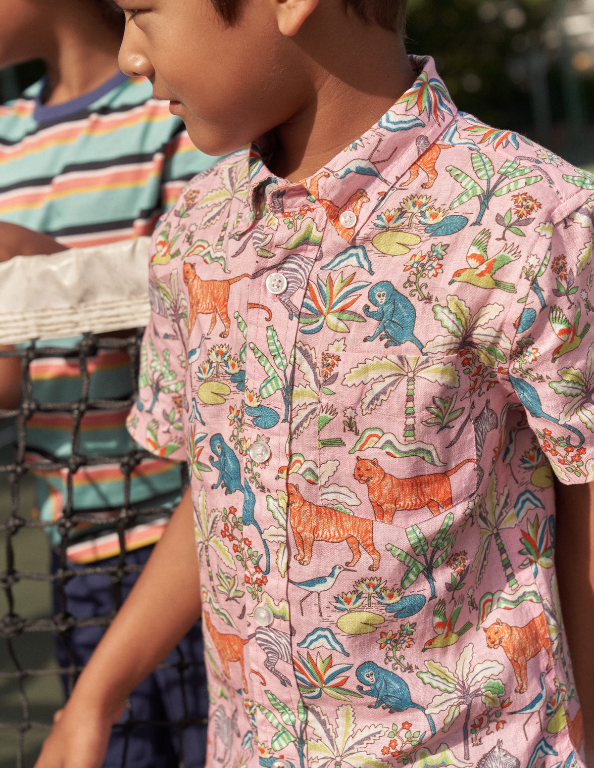 Cotton Linen Shirt-Cameo Pink Tropical Garden - Image 5