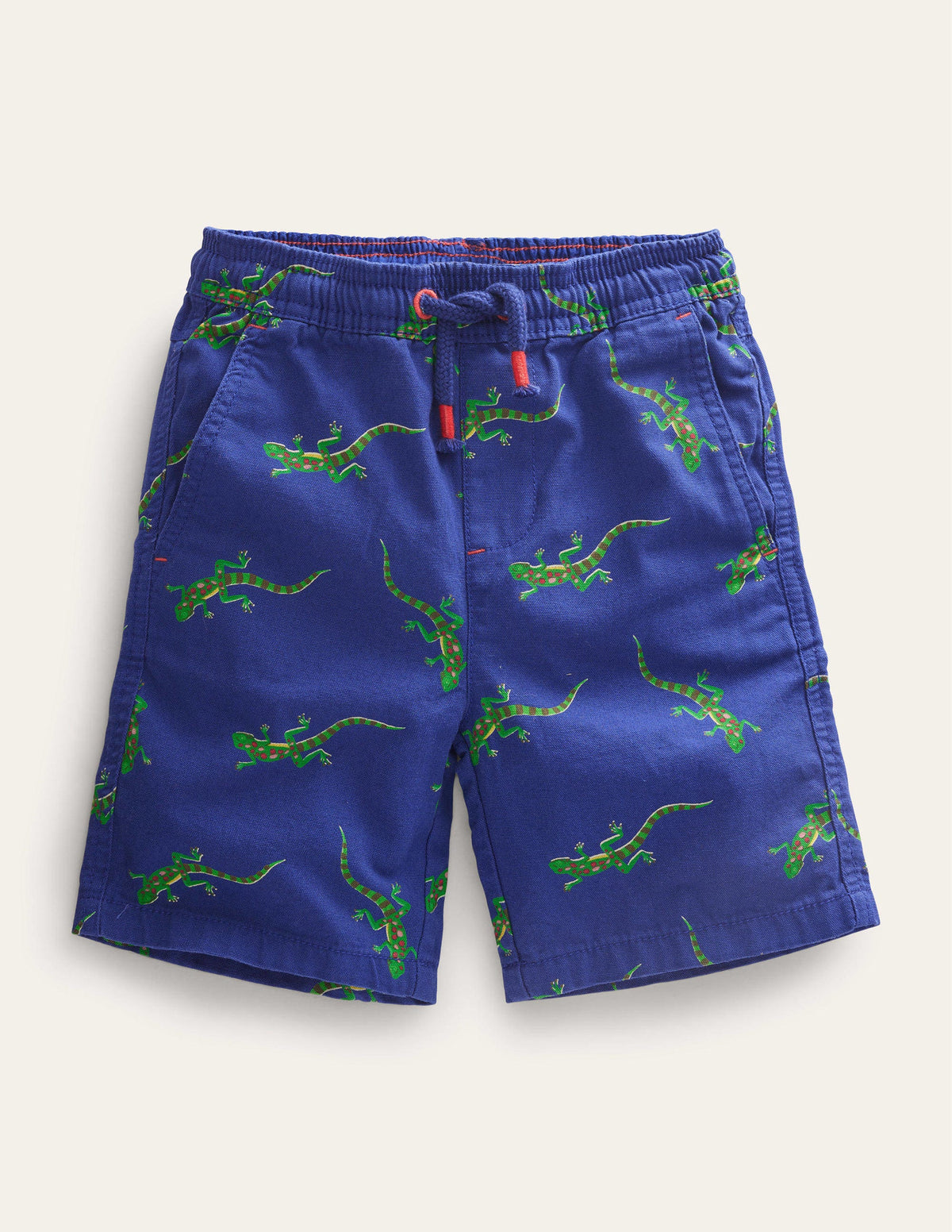 Pull-on Drawstring Shorts-Blue Ticking Croc Embroidery - Image 1