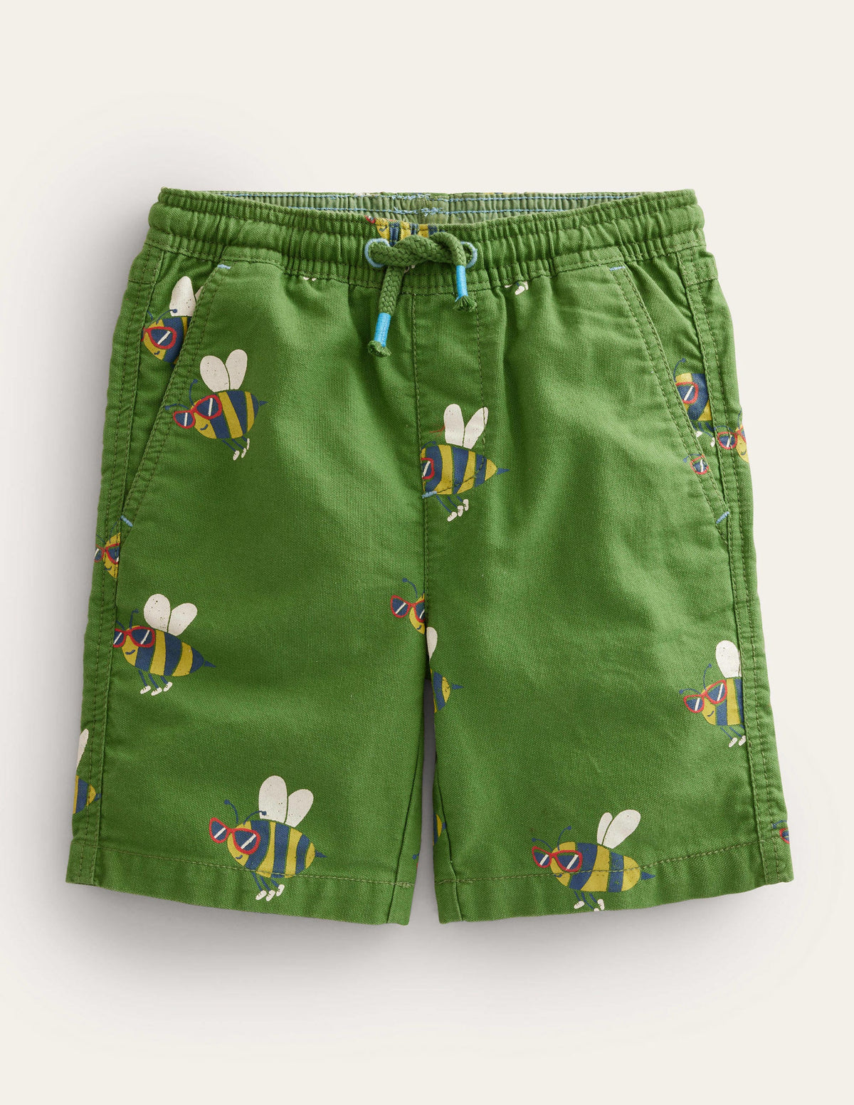 Pull-on Drawstring Shorts-Safari Green Dude Bees - Image 1