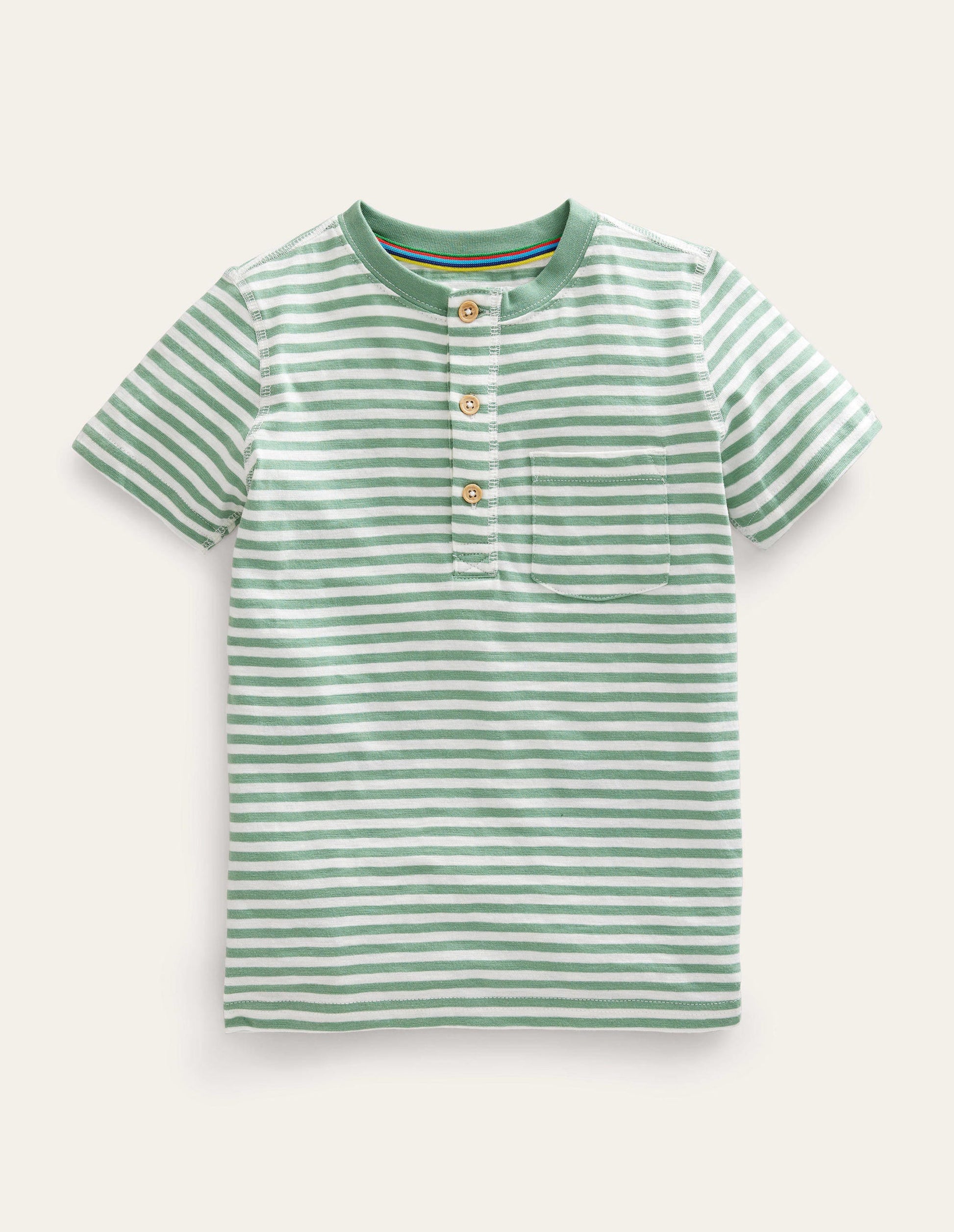 Washed Cotton Henley T-shirt-Pea Green-1