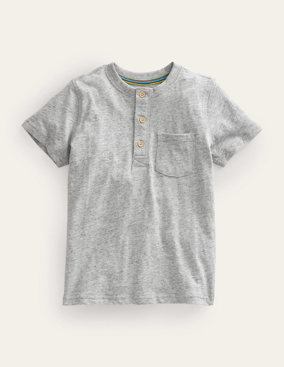 Washed Cotton Henley T-shirt-Grey Marl-1
