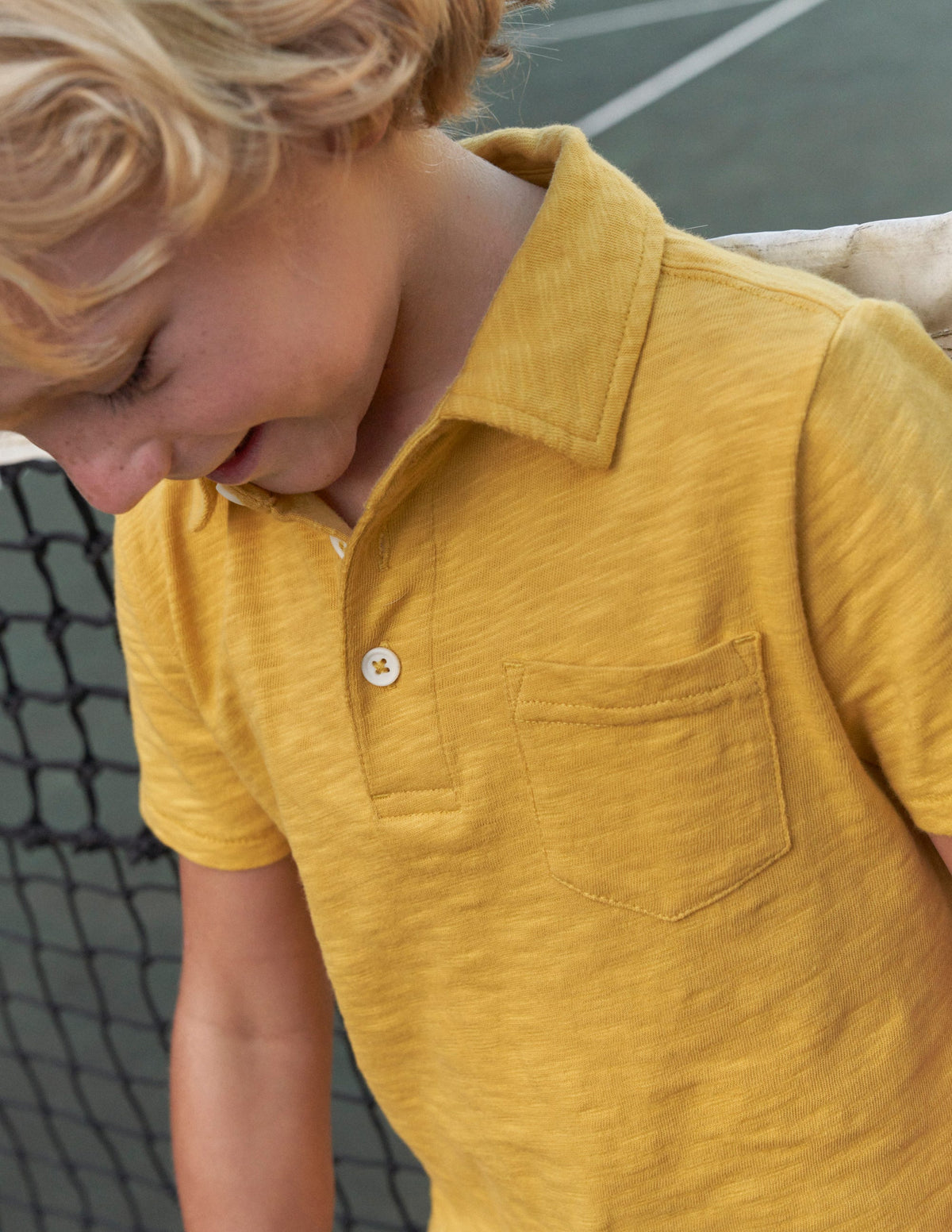 Slub Polo Shirt-Mustard Yellow - Image 5