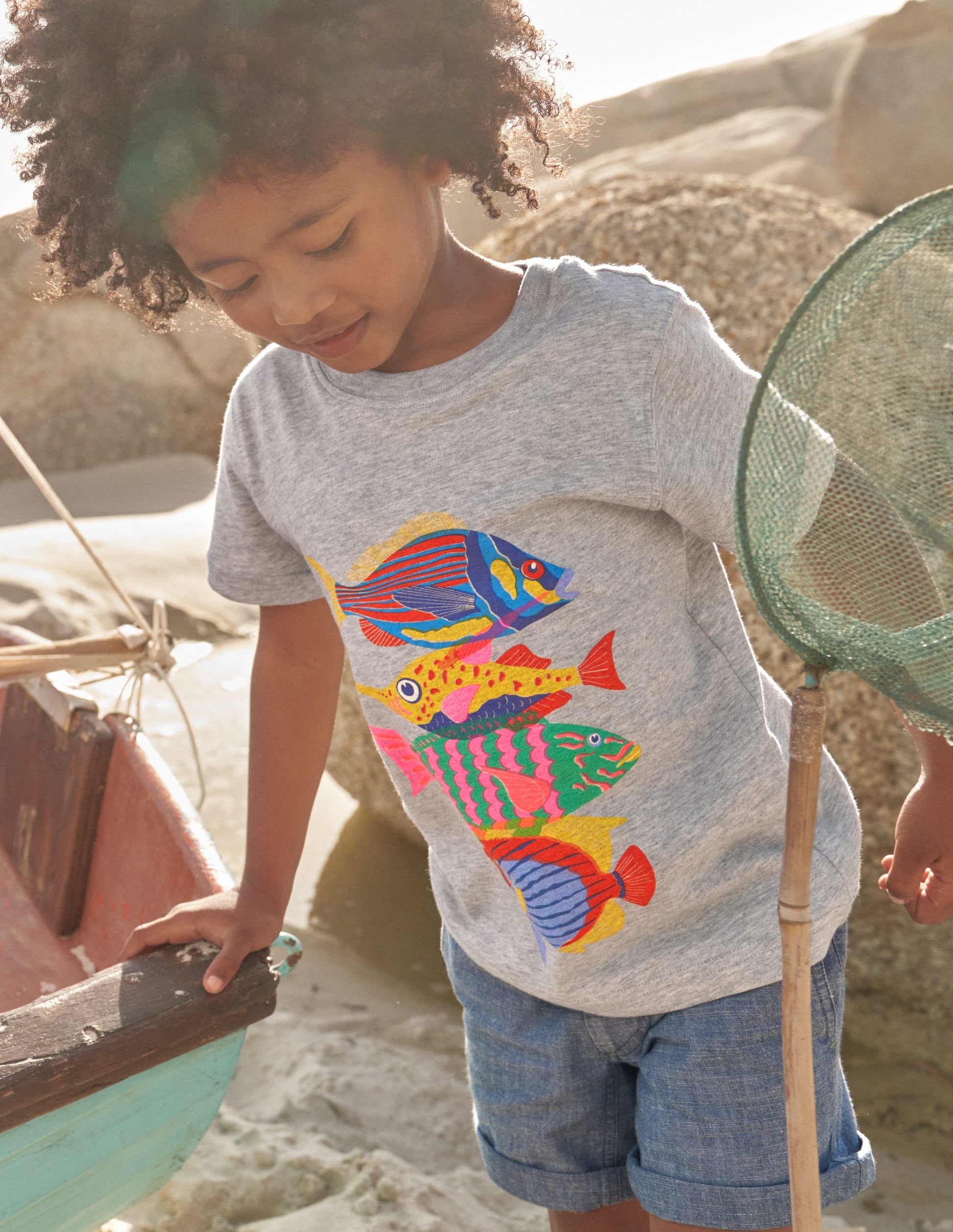 Graphic-Print Cotton T-Shirt-Silver Marl Fish-4