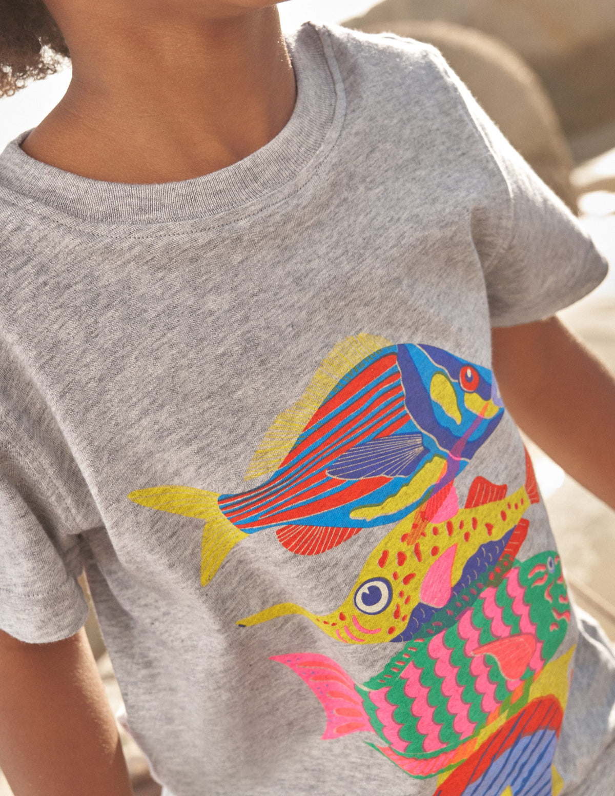 Graphic-Print Cotton T-Shirt-Silver Marl Fish-5