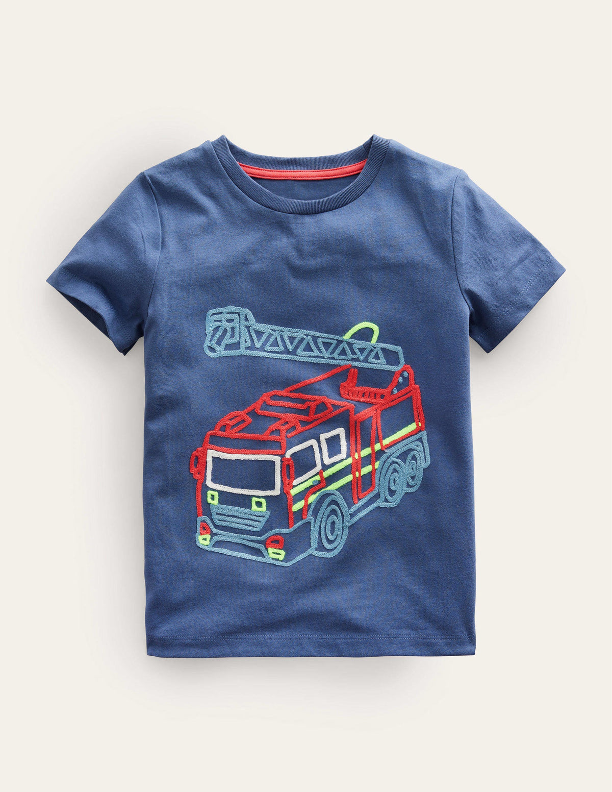 Chain Stitch Logo T-shirt-Robot Blue Fire Engine-1