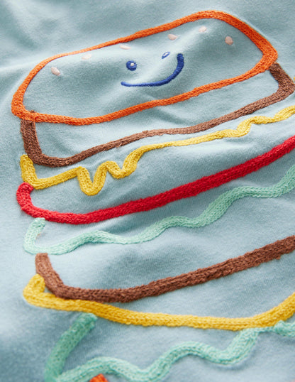 Chain Stitch Logo T-shirt-Tourmaline Blue Burger-3