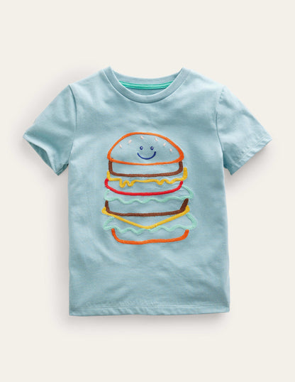 Chain Stitch Logo T-shirt-Tourmaline Blue Burger-1