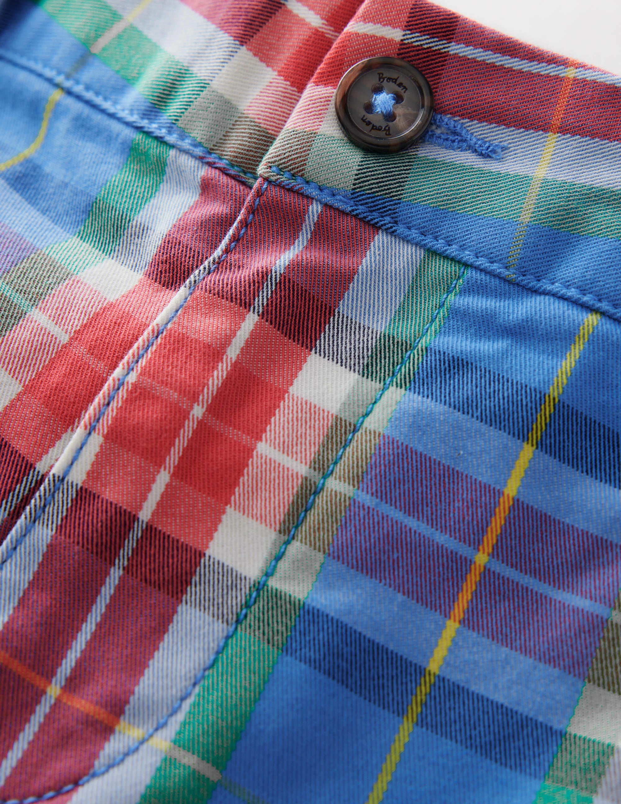 Patterned Chino Shorts-Blue/Orange Check - Image 3