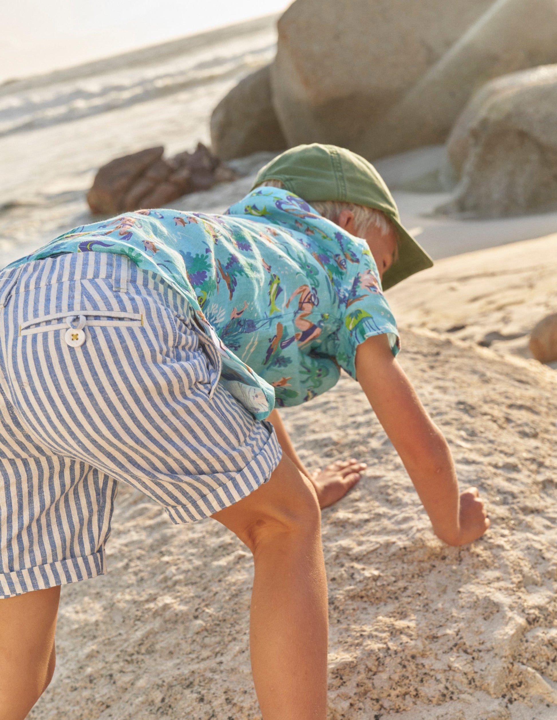 Patterned Chino Shorts-Blue Textured Stripe-5