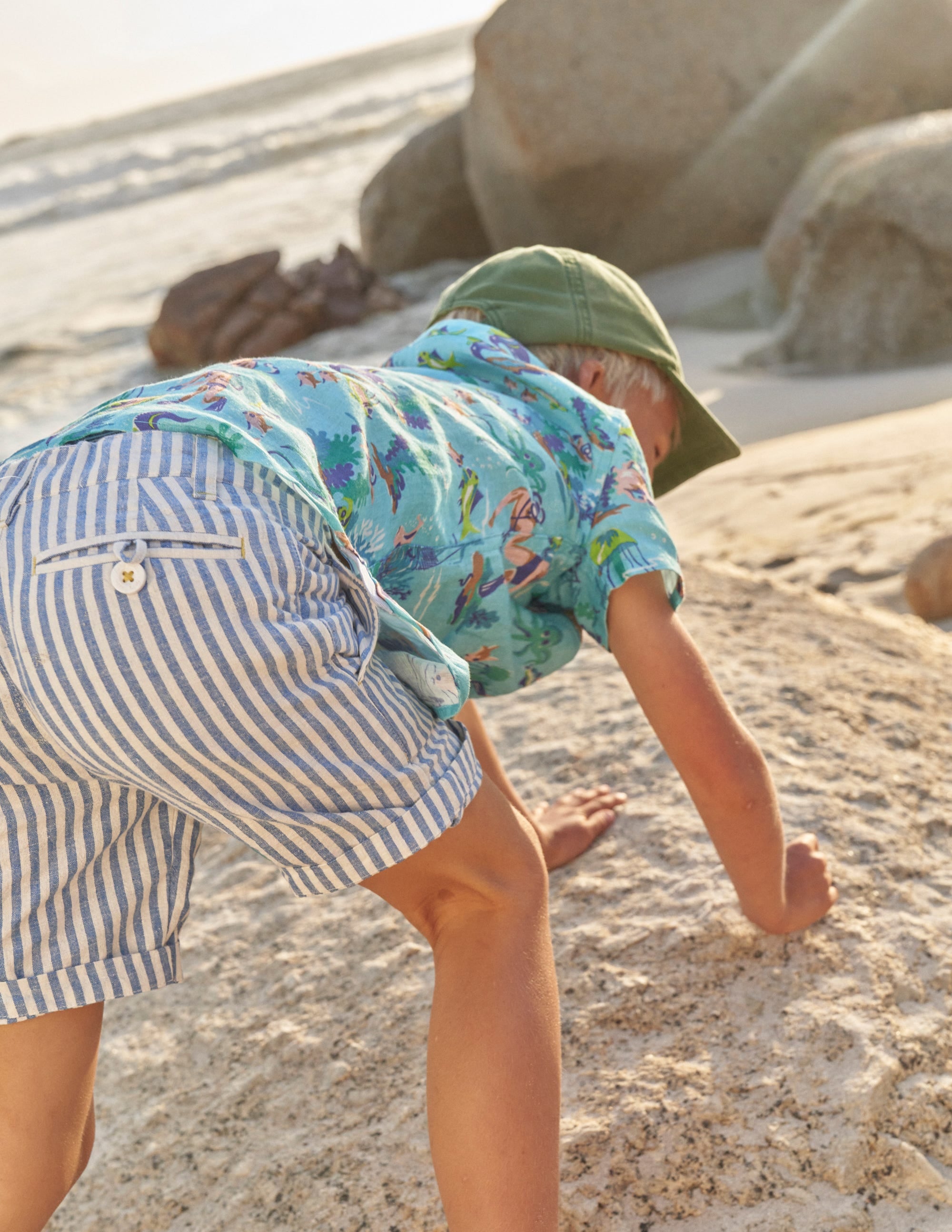 Patterned Chino Shorts-Blue Textured Stripe - Image 5