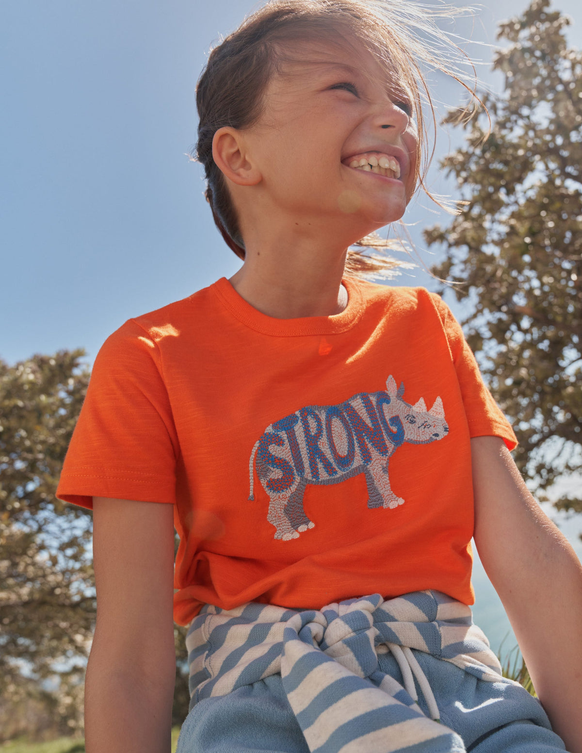 Animal Printed Cotton T-Shirt-Fire Opal Orange Rhino-4