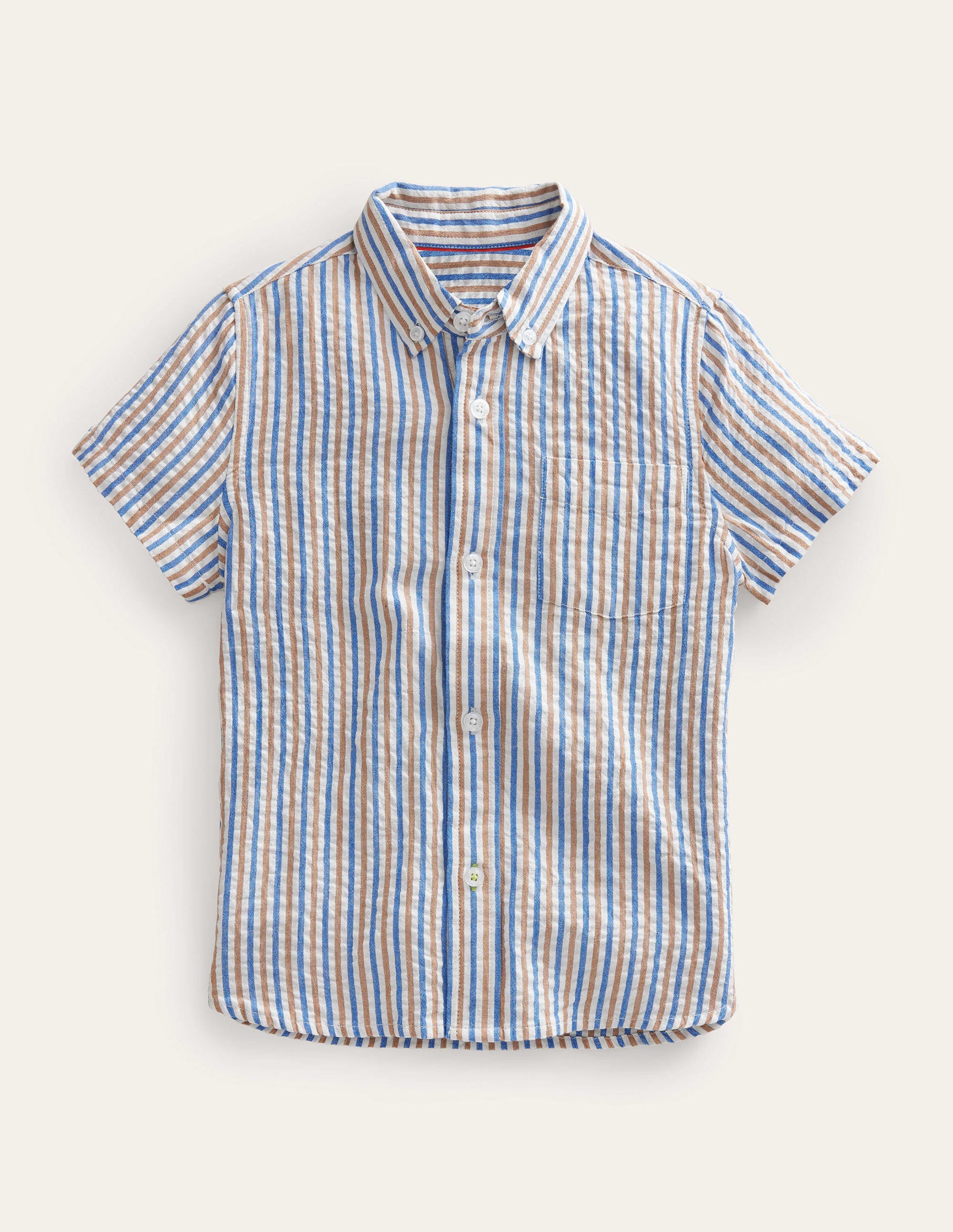 Seersucker Shirt-Blue and Brown Stripe - Image 1