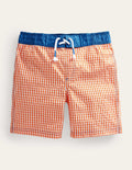 Gingham Board Shorts-Coral and Ivory Gingham
