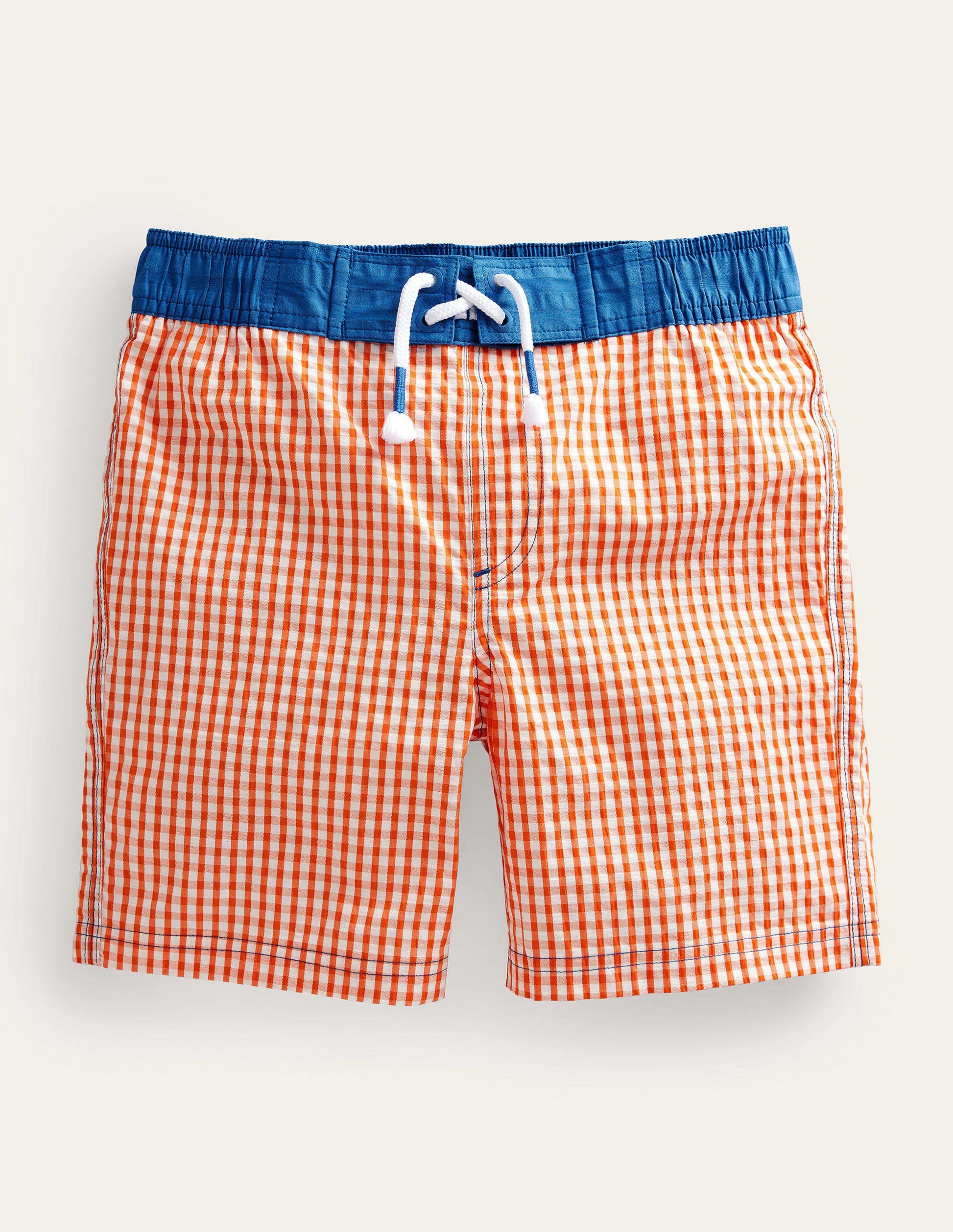 Gingham Board Shorts-Coral and Ivory Gingham-1
