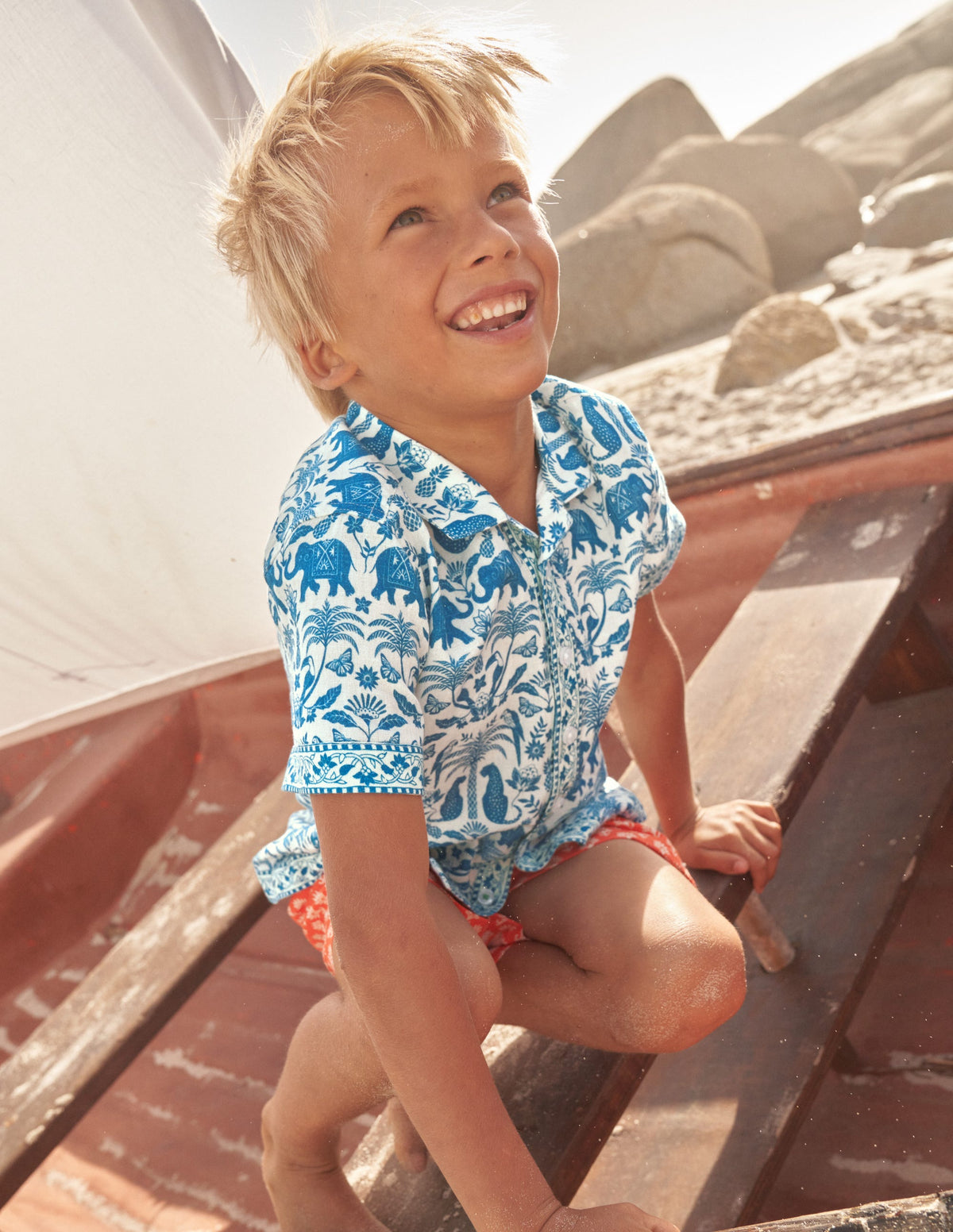 Border Printed Shirt-Sapphire Woodblock Tropical-4