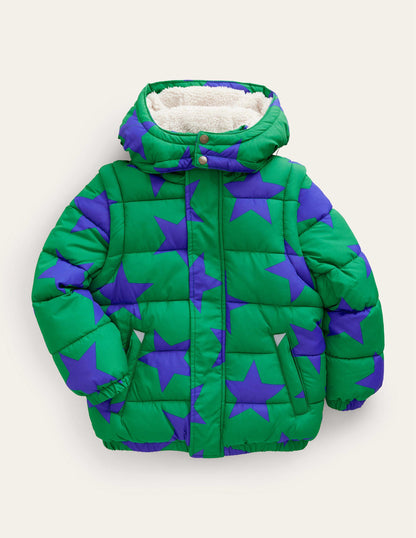 2-in-1 Padded Coat-Deep Green Star-1