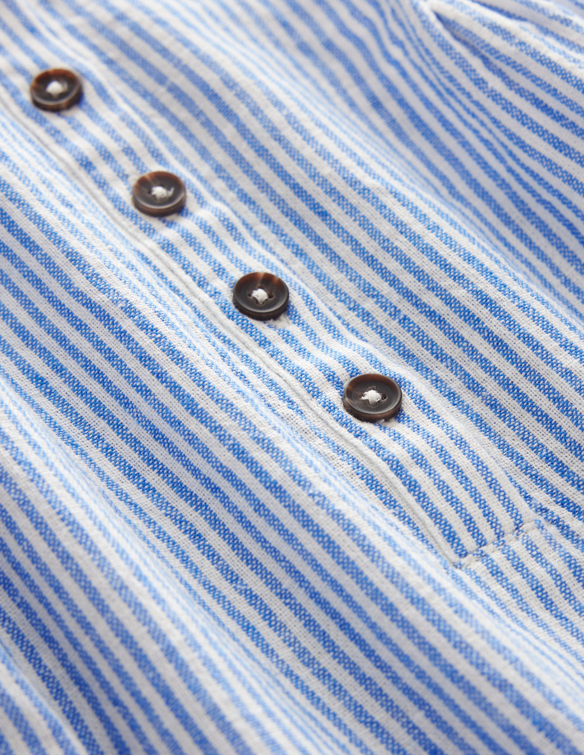 Woven Ticking Romper-Penzance Blue/Ivory Ticking - Image 3