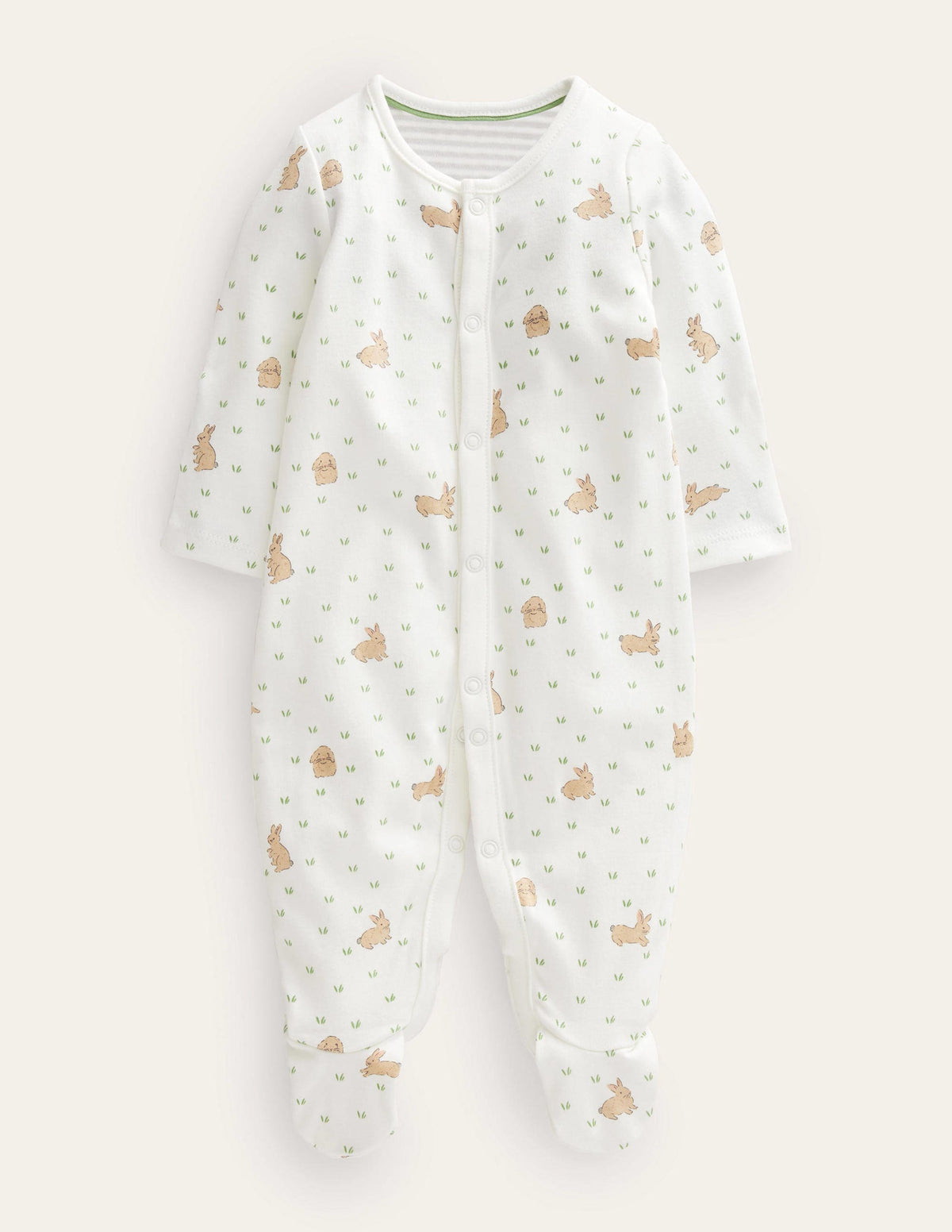 GOTS Printed Sleepsuit-Ivory Bunny Field - Image 1