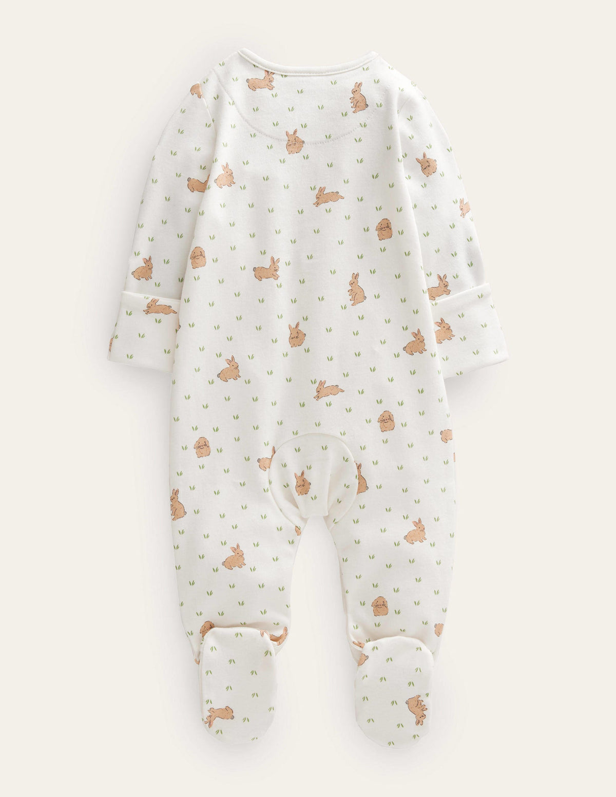 GOTS Printed Sleepsuit-Ivory Bunny Field-2