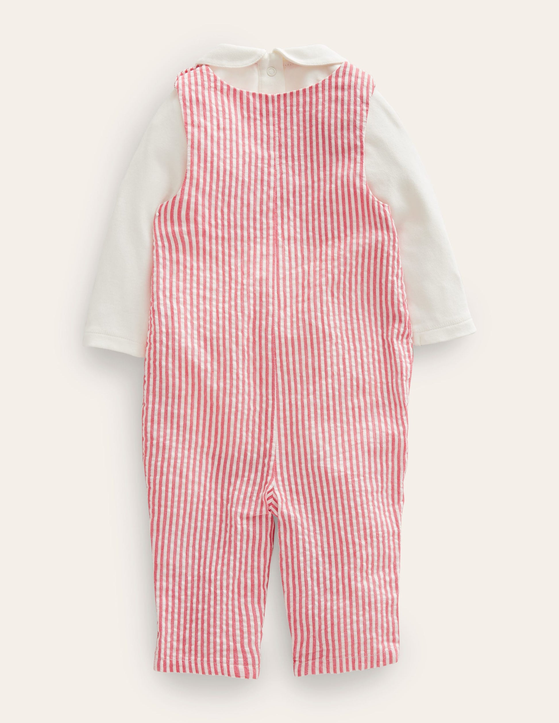 Smocked Dungaree Set-Jam / Ivory Ticking-2