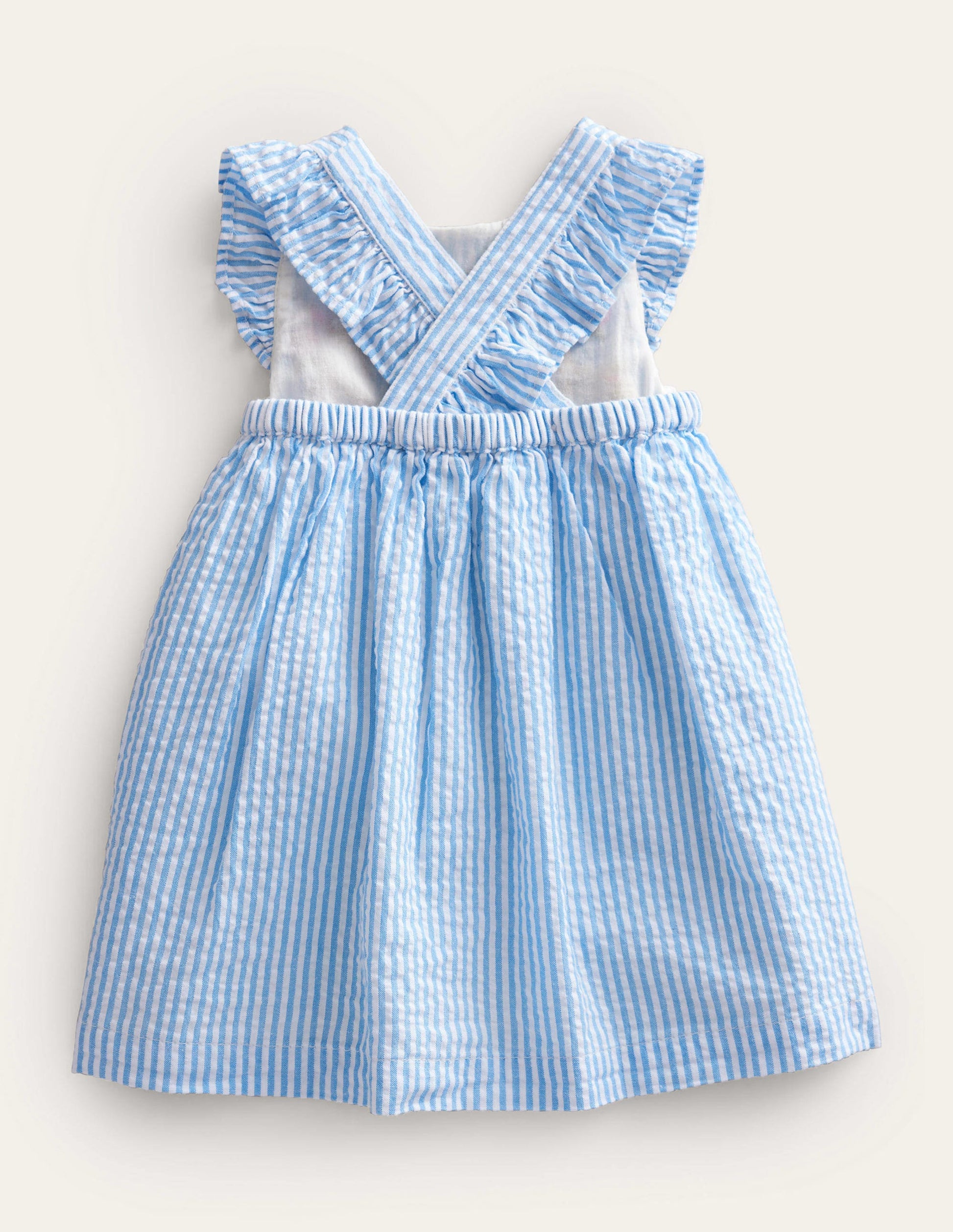 Woven Pinnie Dress-Ivory/Blue Ticking Bunny-2